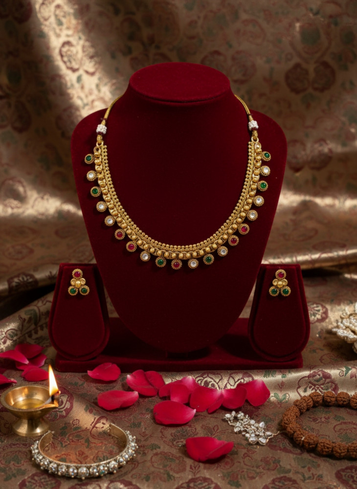 Image of Radiant Dewdrop: Gold-Plated Dangle Necklace Set