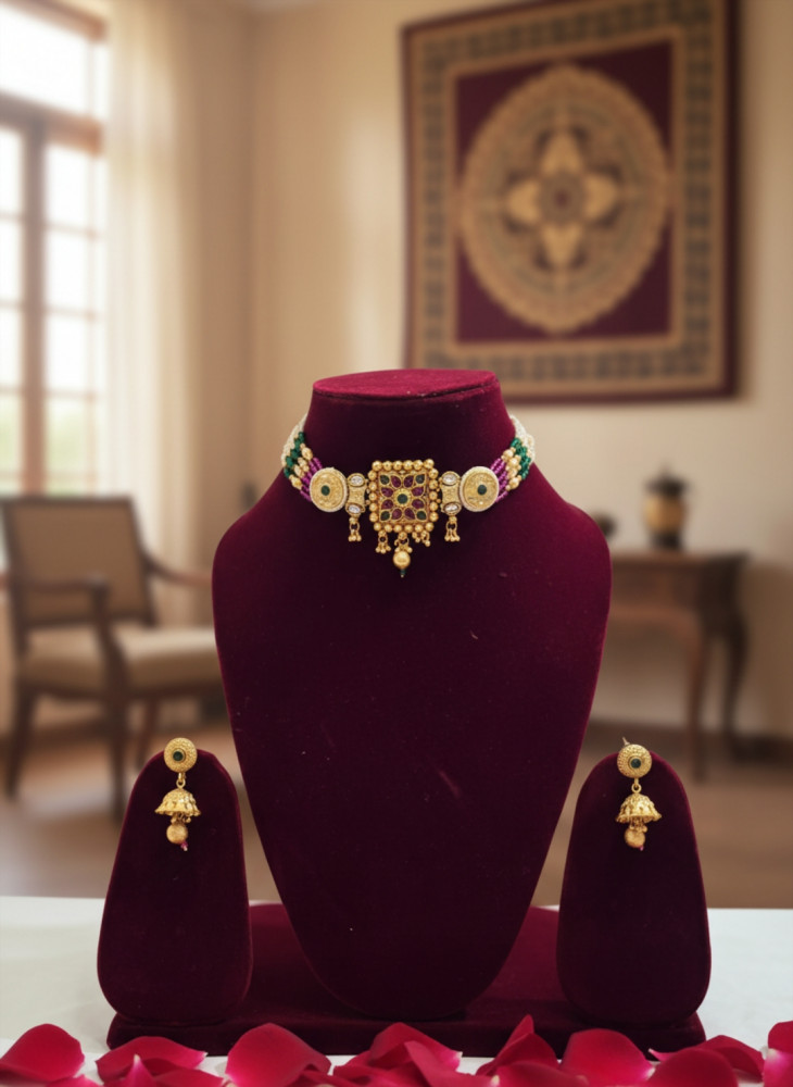 Image of Navrang Blossom: Multi-Colored Beaded Kundan Choker Set