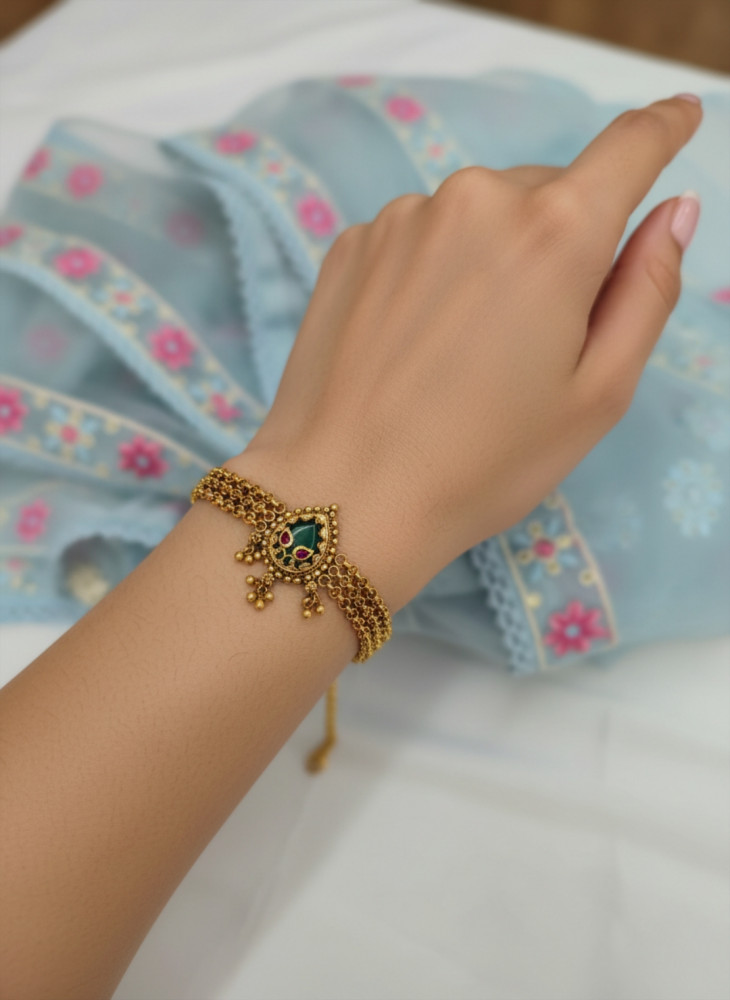 Image of Ethnic Handcrafted Kundan &amp; Meenakari Adjustable Bracelet for Women