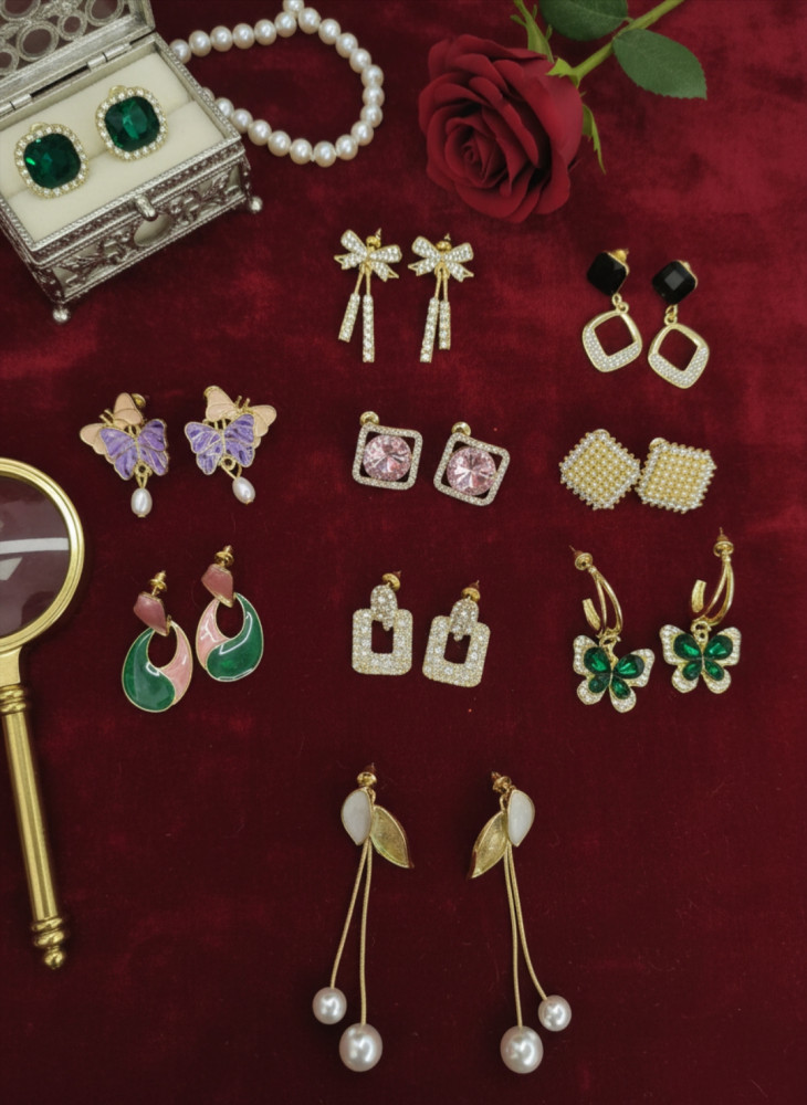 Image of 10-Pair Pack: Vintage Romance Crystal &amp; Pearl Statement Earring Set (10-Pairs)