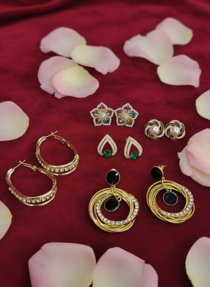 Image of Vintage Romance Emerald &amp; Crystal Statement Earring Set (5-Pair Pack)