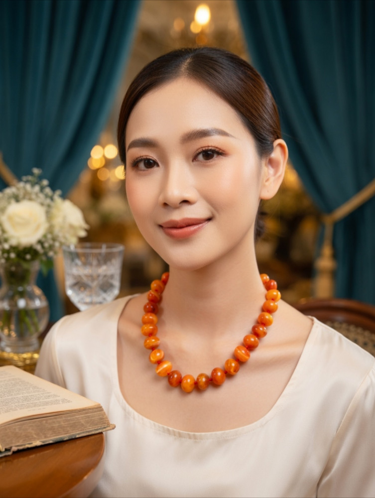 Image of Natural Carnelian Banded Agate Beaded Necklace for Women – Orange Gemstone Statement Jewelry