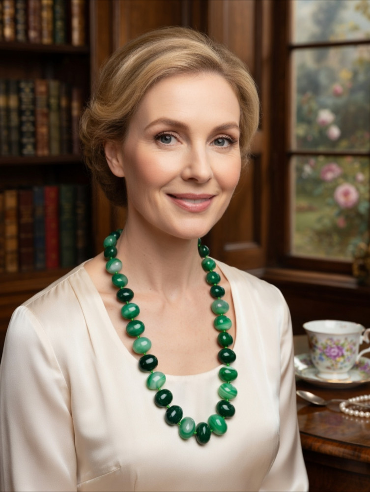 Image of Natural Green Striped Agate Beaded Necklace – Malachite Style Gemstone Statement Jewelry