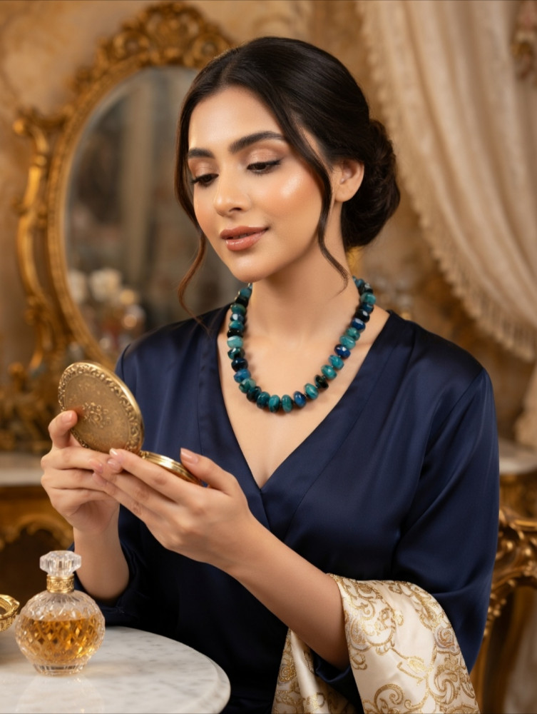 Image of Natural Blue Striped Agate Faceted Beaded Necklace – Blue Ombre Gemstone Statement Jewelry