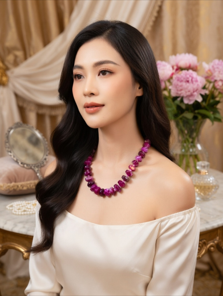Image of Natural Purple Agate Faceted Beaded Necklace – Amethyst Magenta Gemstone Statement Jewelry