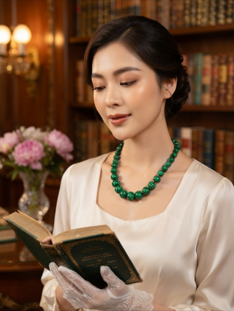 Image of Natural Malachite Banded Green Agate Beaded Necklace – Graduated Statement Jewelry