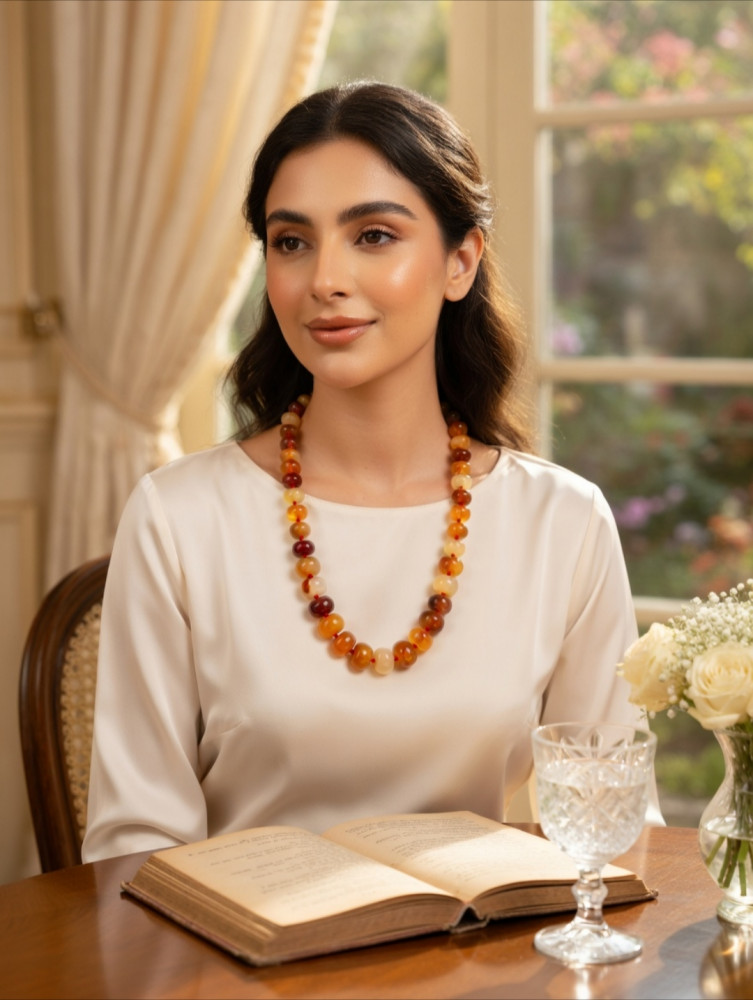 Image of Natural Carnelian Agate Beaded Statement Necklace – Genuine Graduated Orange Gemstone Strand