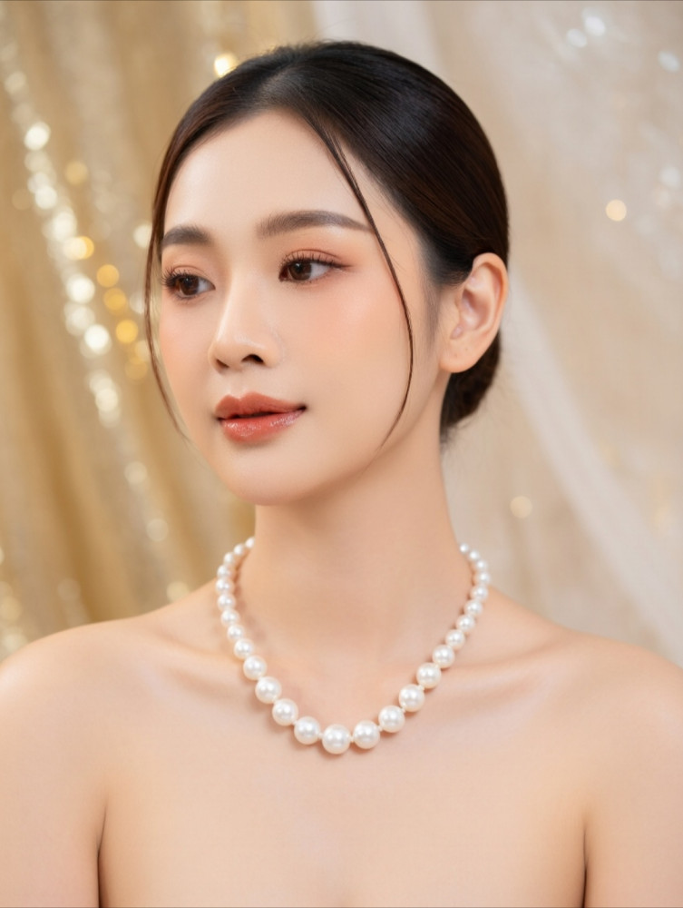 Image of Genuine White Freshwater Pearl Necklace – Graduated Round Pearl Statement Strand for Women