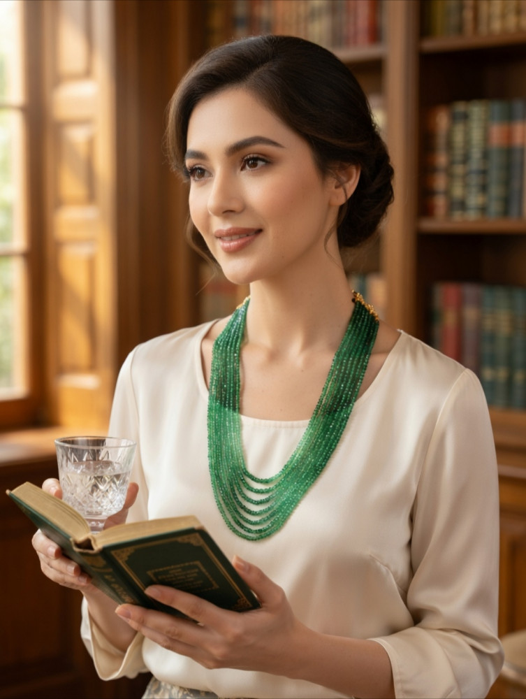 Image of Natural Emerald Green Onyx Multi-Strand Necklace – 7-Layer Faceted Gemstone Statement Jewelry