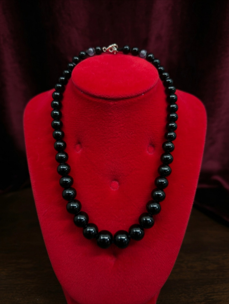Image of Natural Black Onyx Beaded Statement Necklace – Genuine Black Agate Graduated Strand