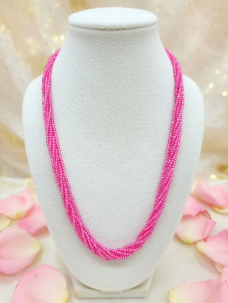 Image of Handcrafted Hot Pink Faceted Seed Bead Multi-Strand Necklace – 6-Layer Twisted Statement Choker