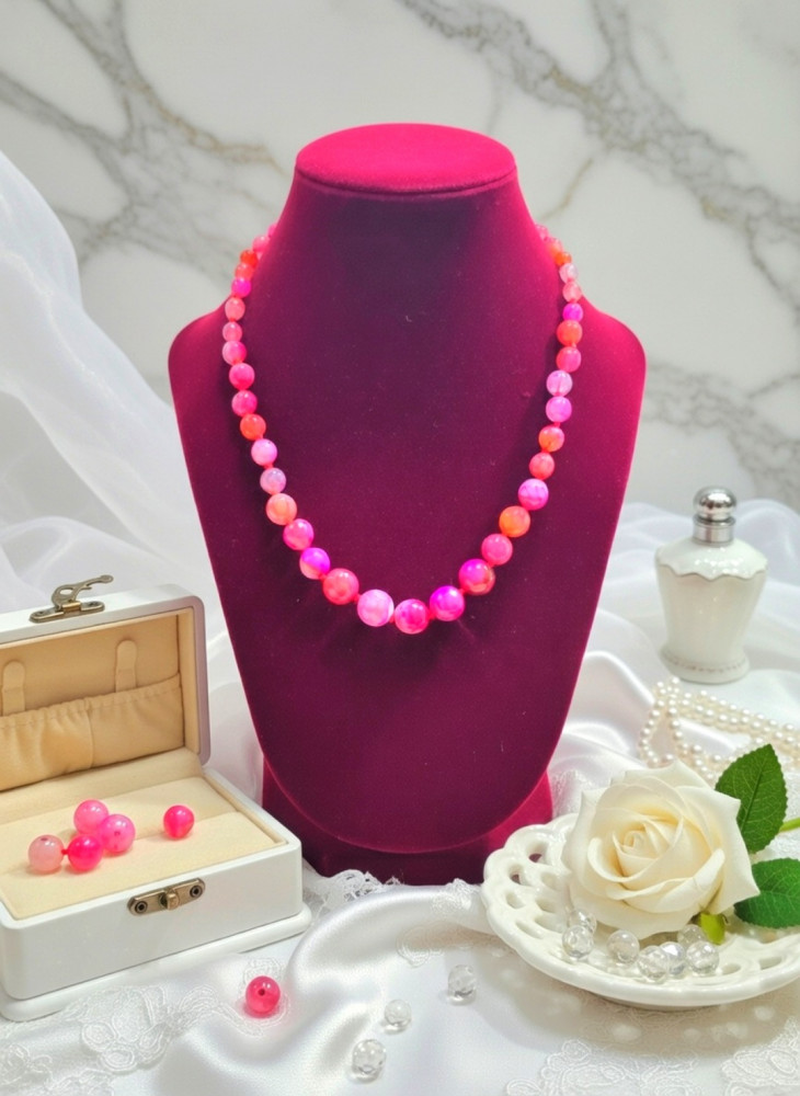 Image of Fuchsia Cracked Agate Statement Necklace – Pink Stone Beads