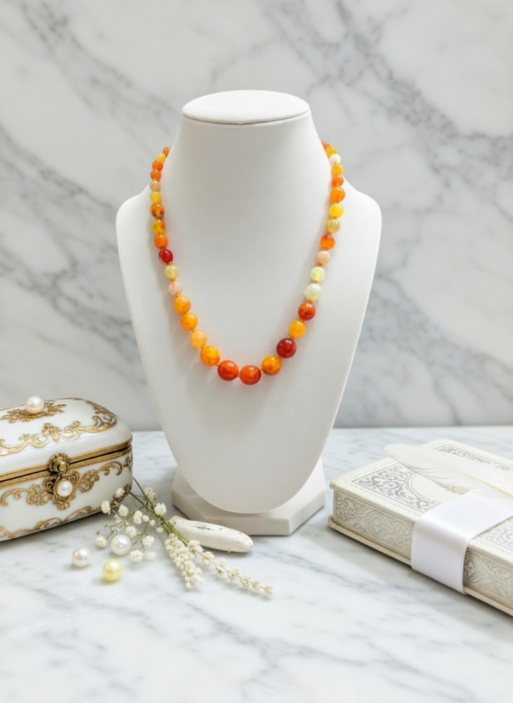 Image of Natural Yellow Agate Graduated Beaded Necklace – Warm Citrine &amp; Amber Toned Statement Mala