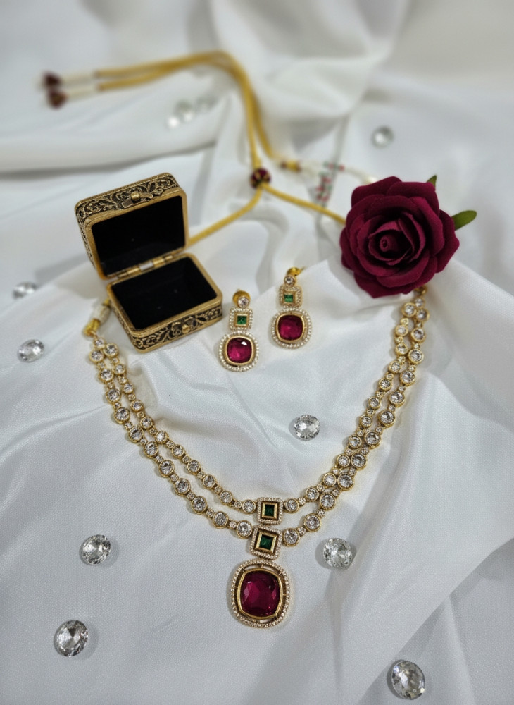 Image of Premium Gold-Polish Double Layered Jondhale Pot Necklace Set for Women