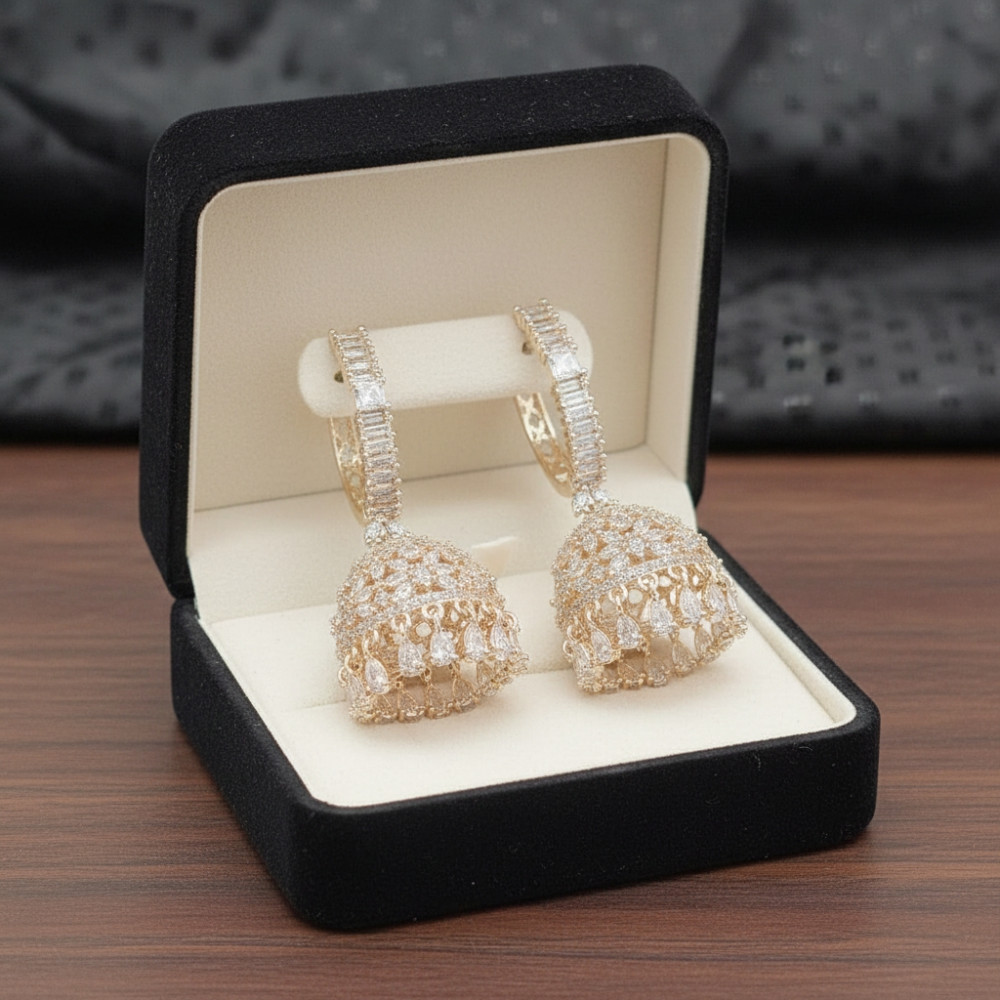 Image of Rose Gold American Diamond Jhumka Earrings