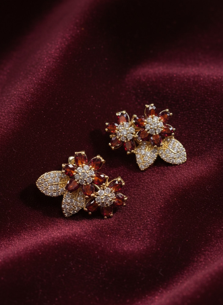 Image of Ruby Rose: Red &amp; Clear Crystal Floral Cluster Stud Earrings