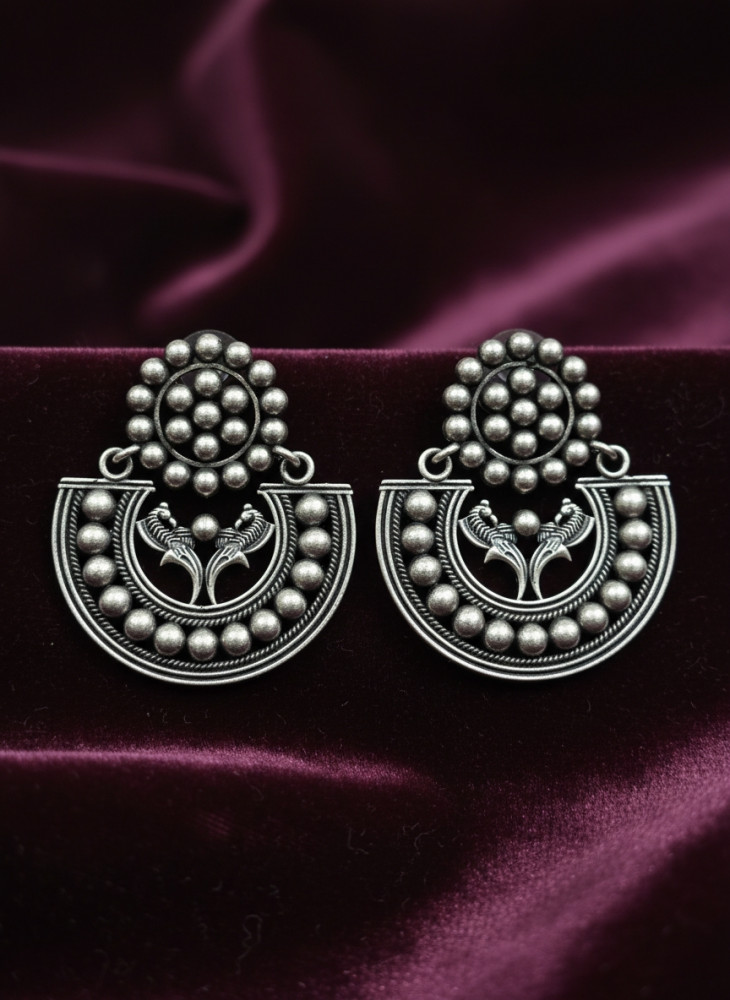 Image of Traditional Oxidized Silver Tribal Half-Moon Chandbali Earrings