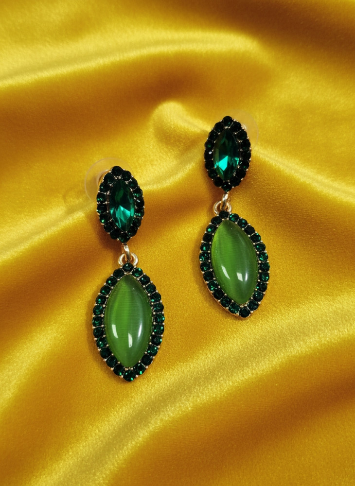 Image of Verdant Glow: Chatoyant Green Stone Drop Earrings