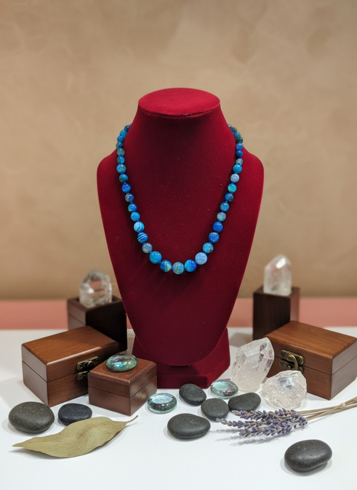 Image of Vibrant Ocean Blue Agate Beaded Statement Necklace – Handcrafted Natural stone Mala