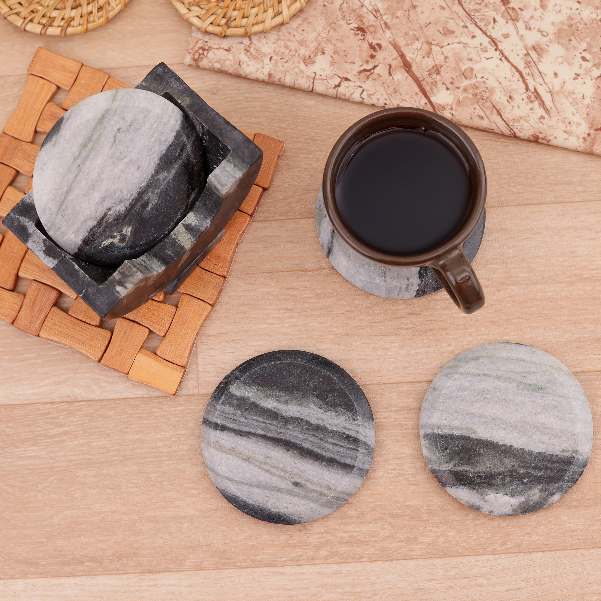 Set of 4 Marble Coaster with Marble Stand