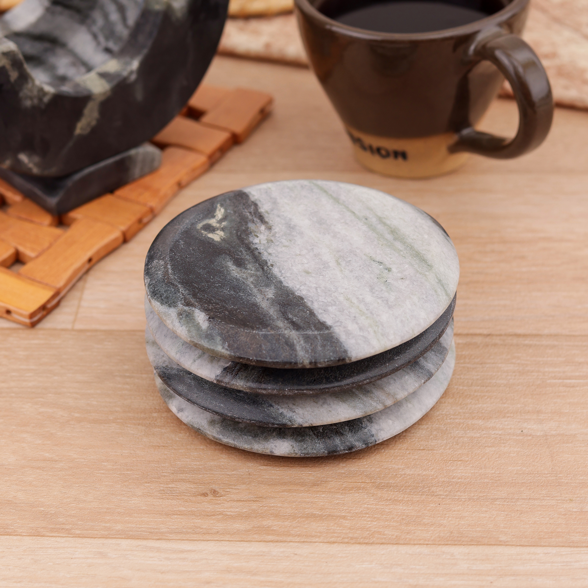 Set of 4 Marble Coaster with Marble Stand