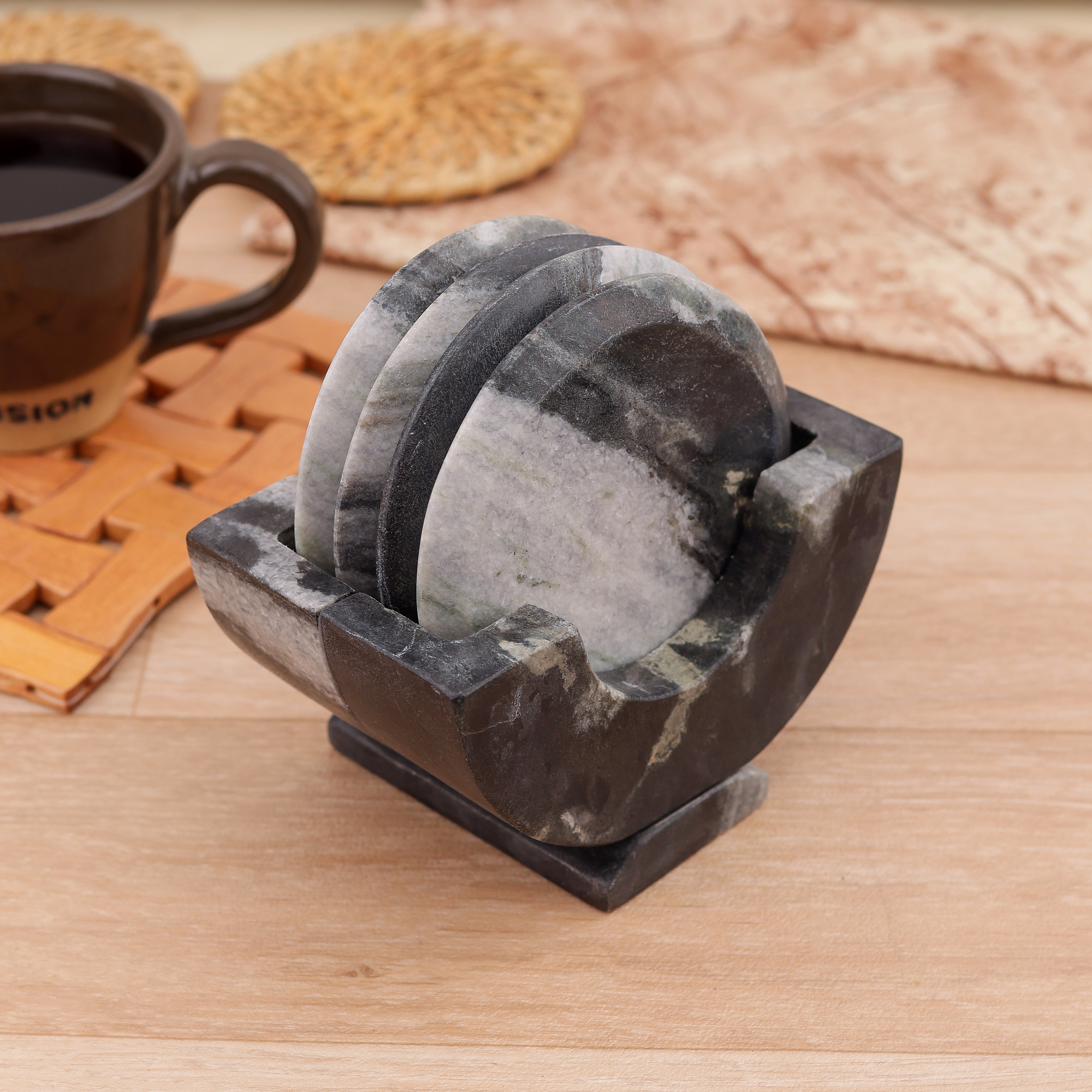 Set of 4 Marble Coaster with Marble Stand