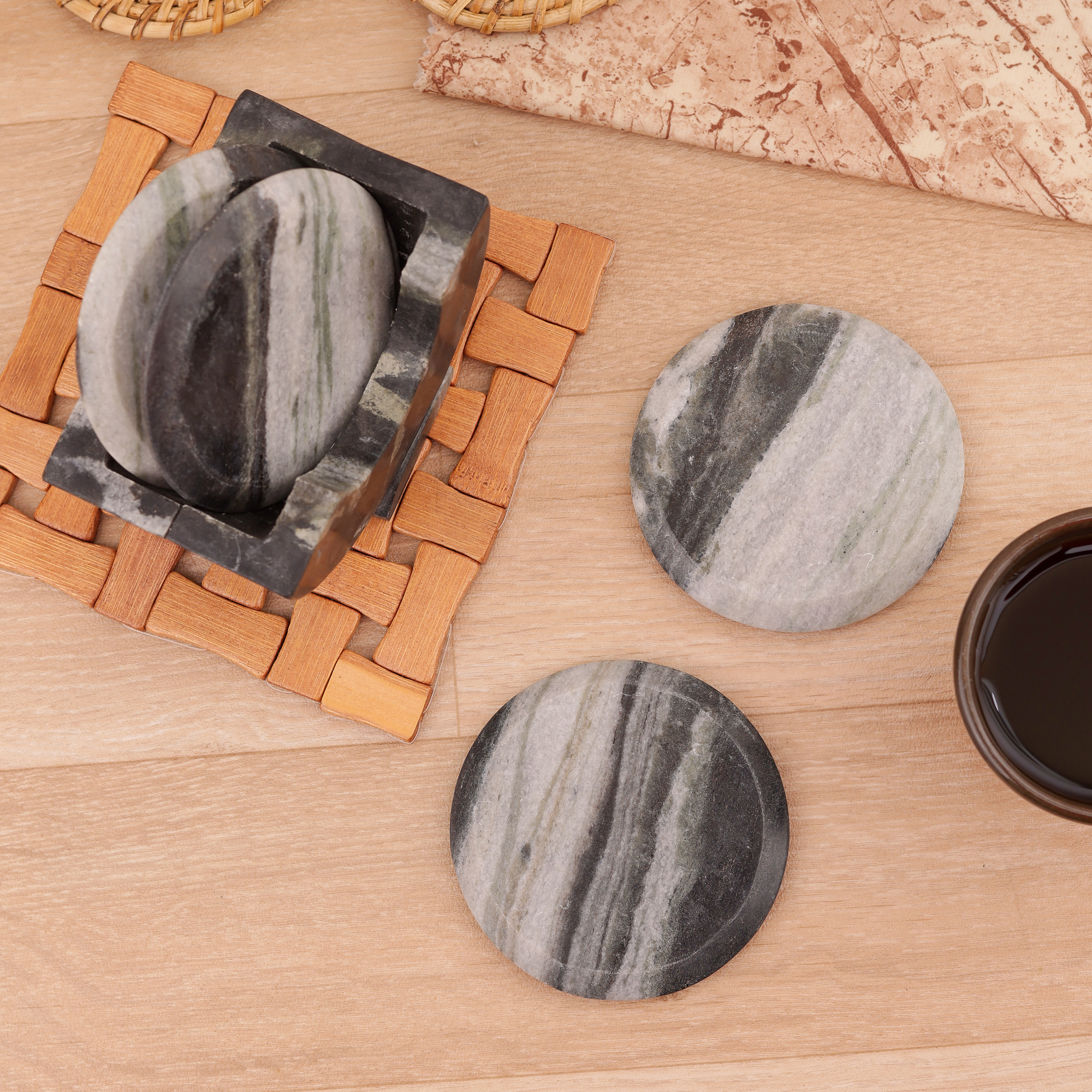 Set of 4 Marble Coaster with Marble Stand