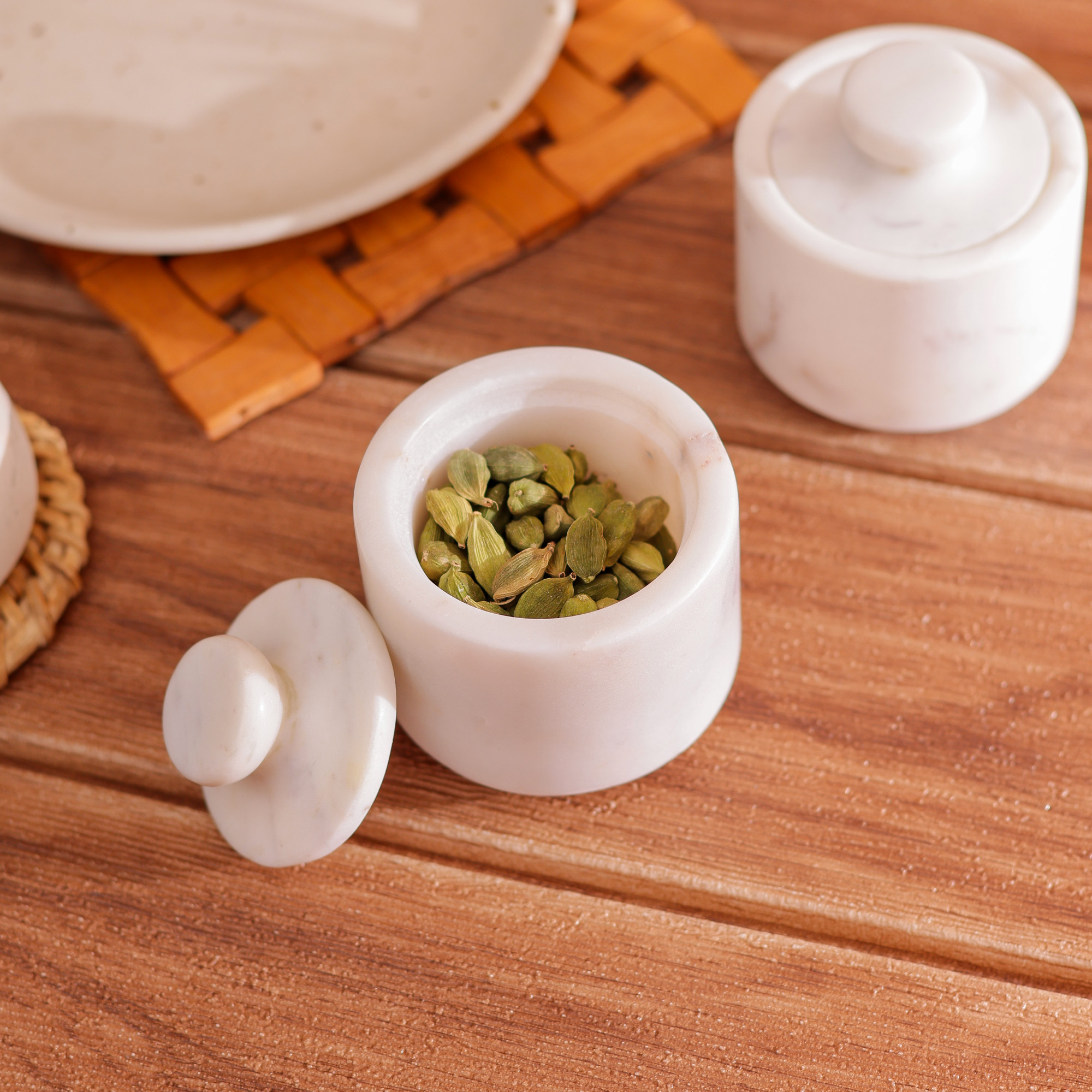 Small Marble Lidded Canister Set of 2