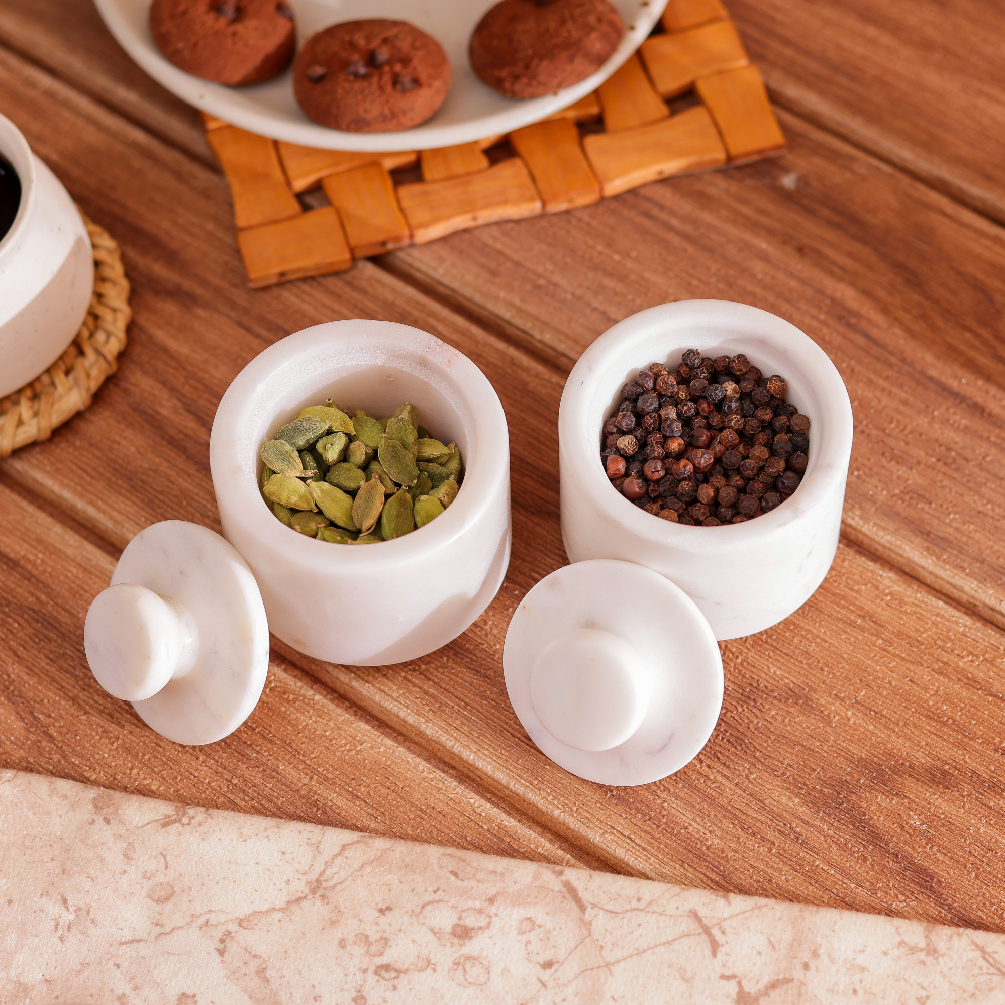Small Marble Lidded Canister Set of 2