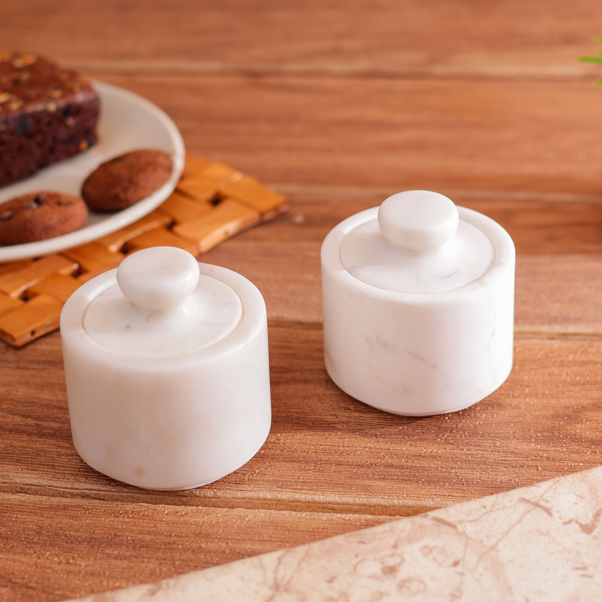 Small Marble Lidded Canister Set of 2
