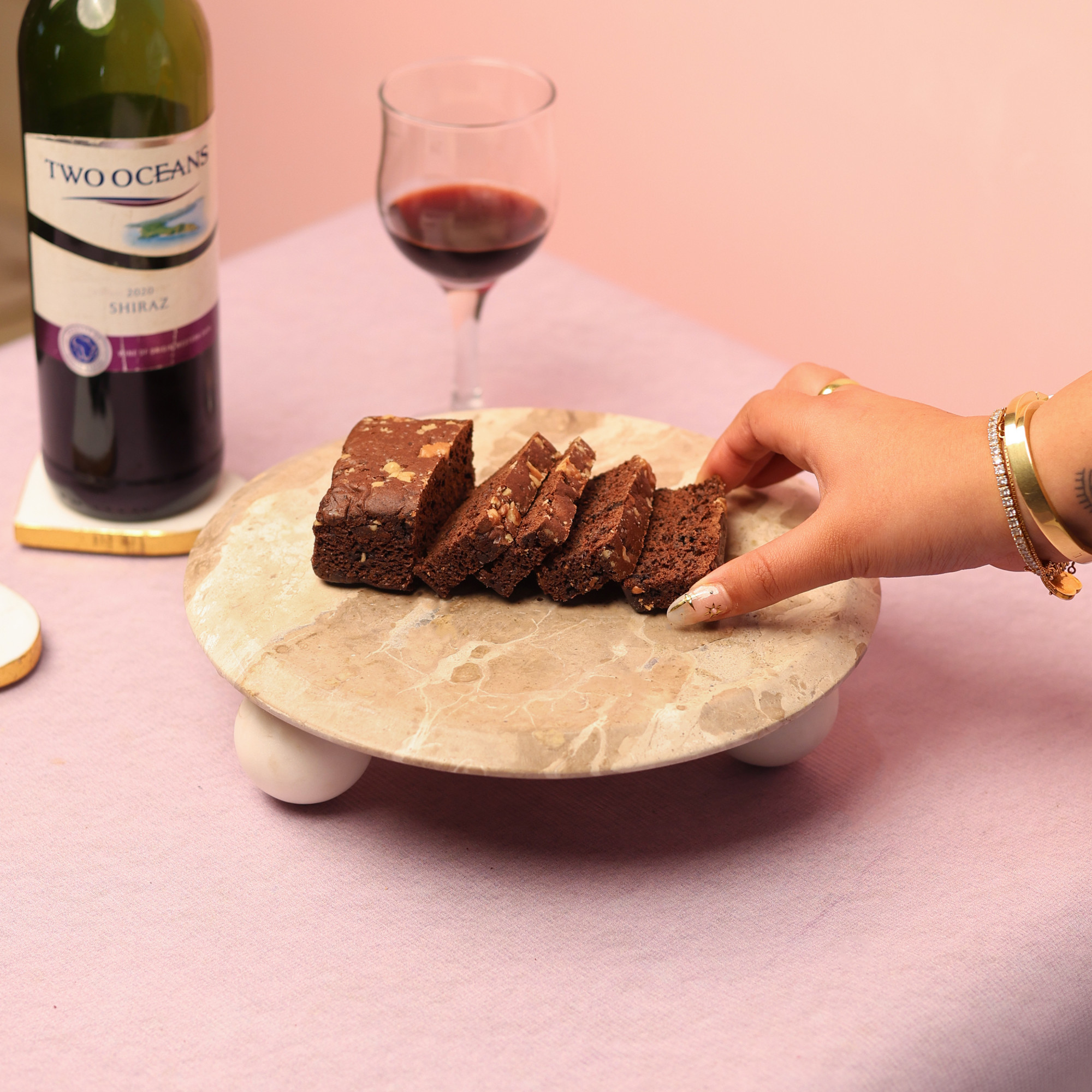 Marble Cake Stand with Stone Balls