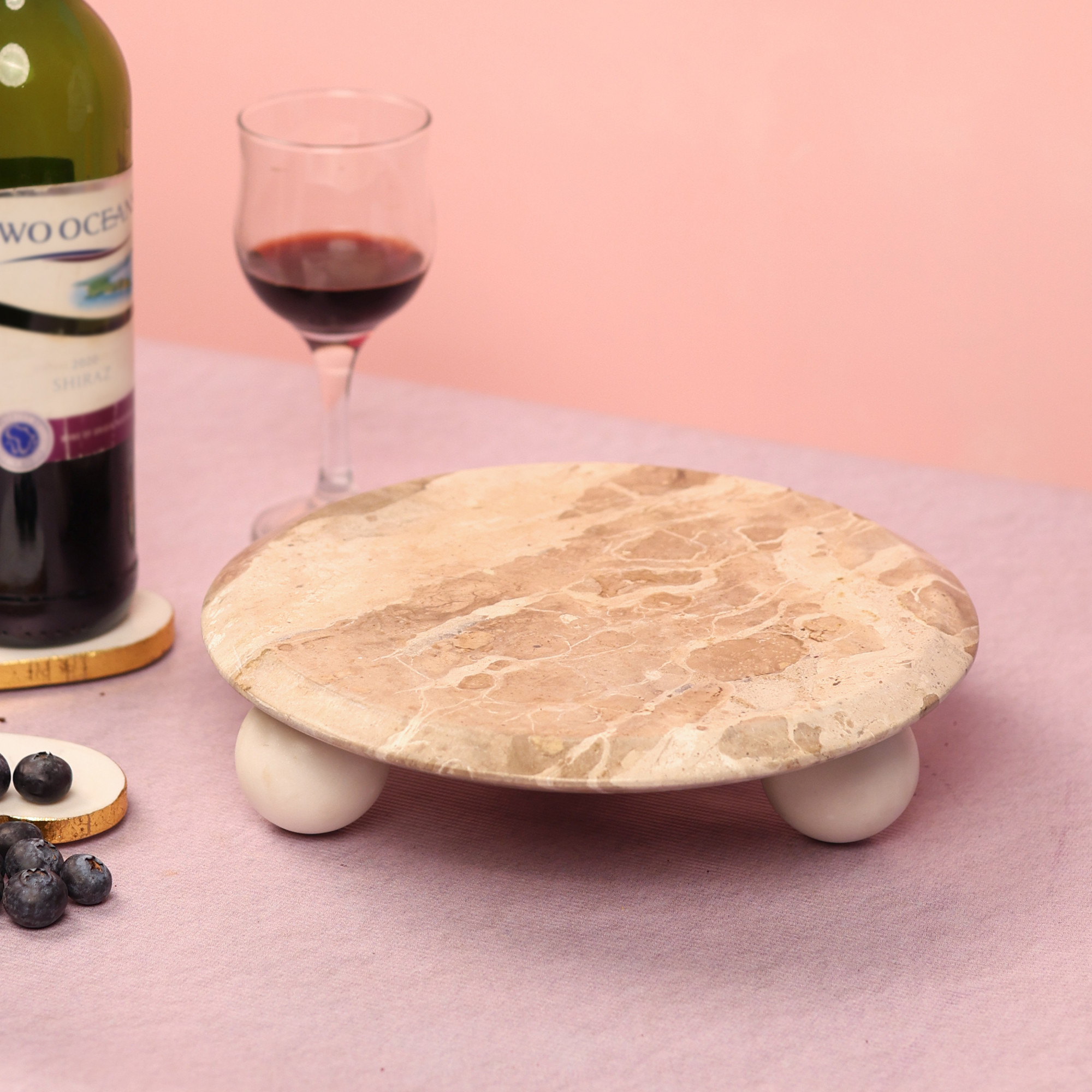 Marble Cake Stand with Stone Balls
