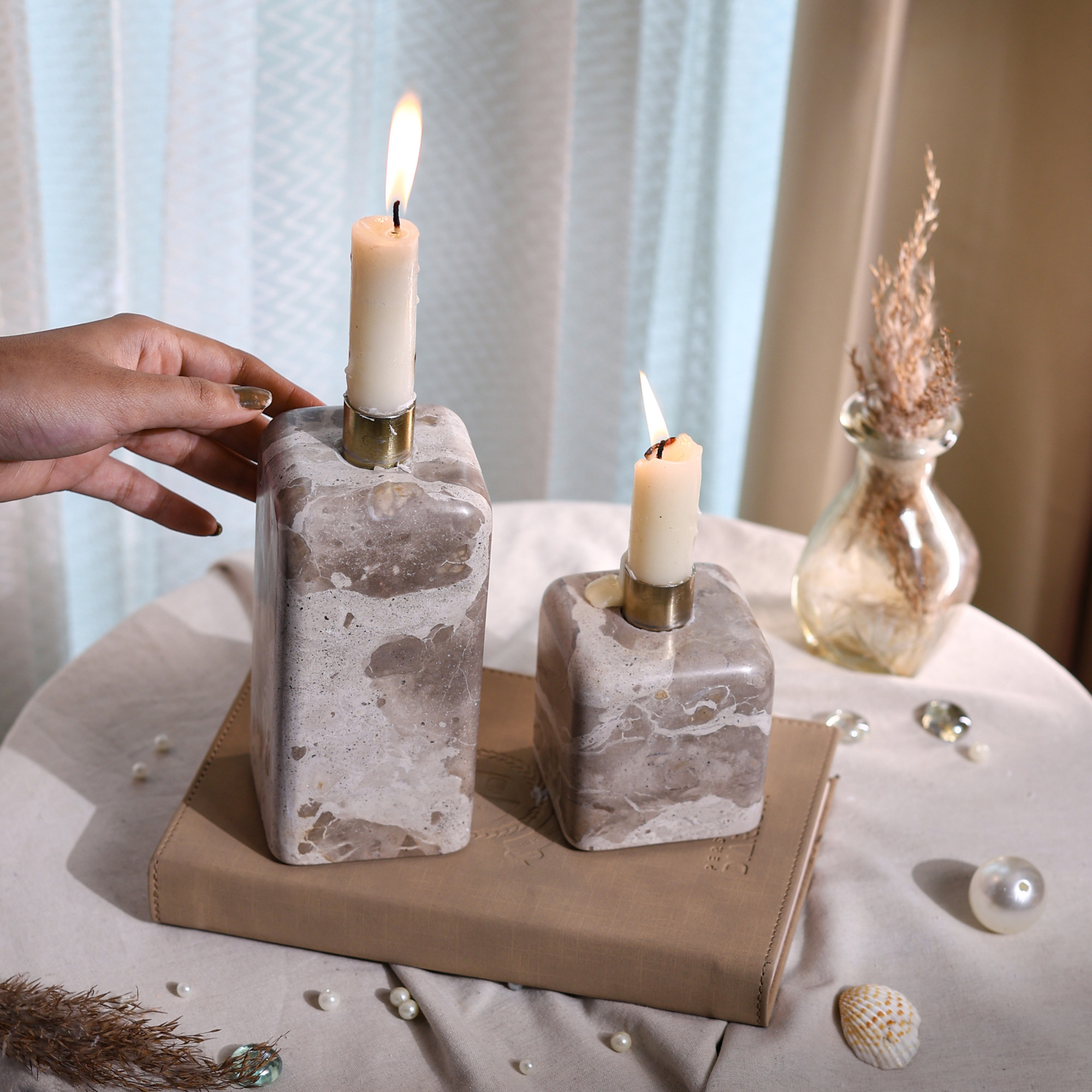 Creme  Chocolate Candle Holders- set of 2