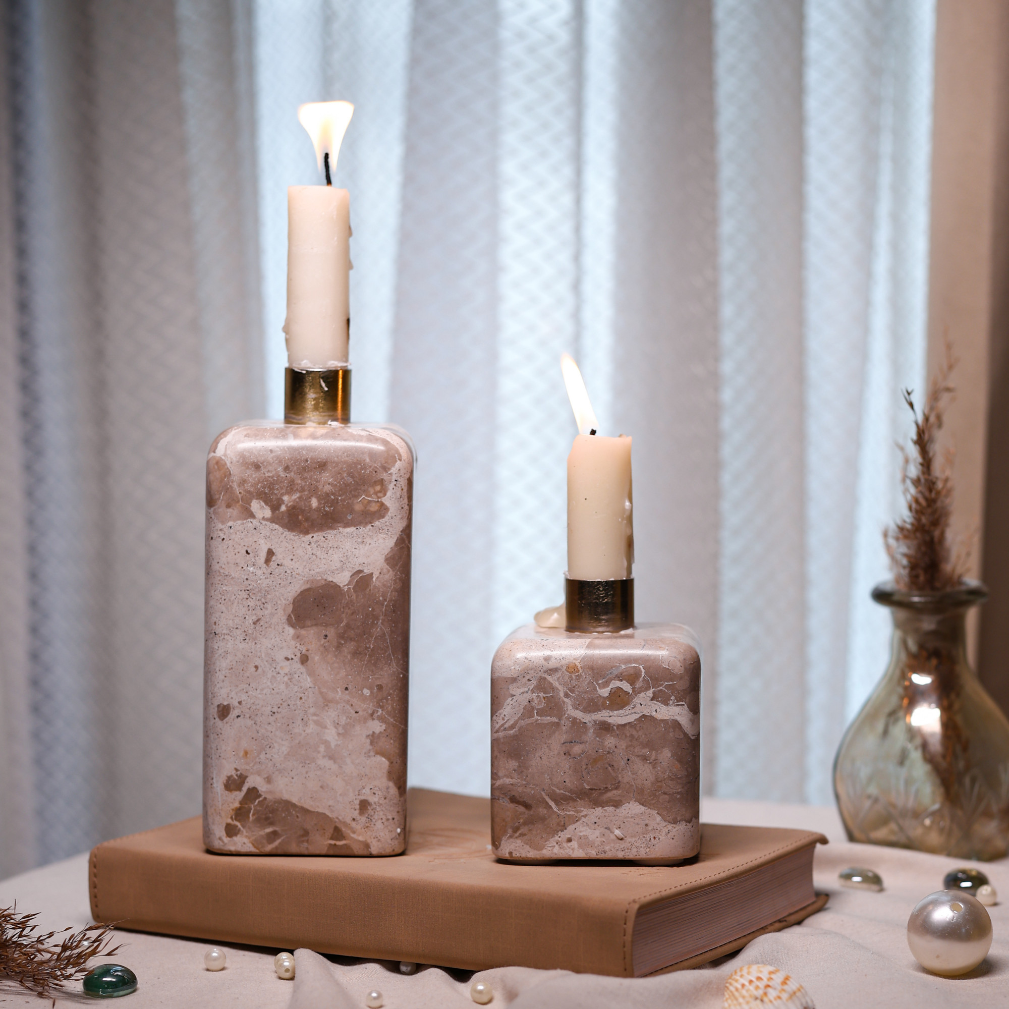 Creme  Chocolate Candle Holders- set of 2