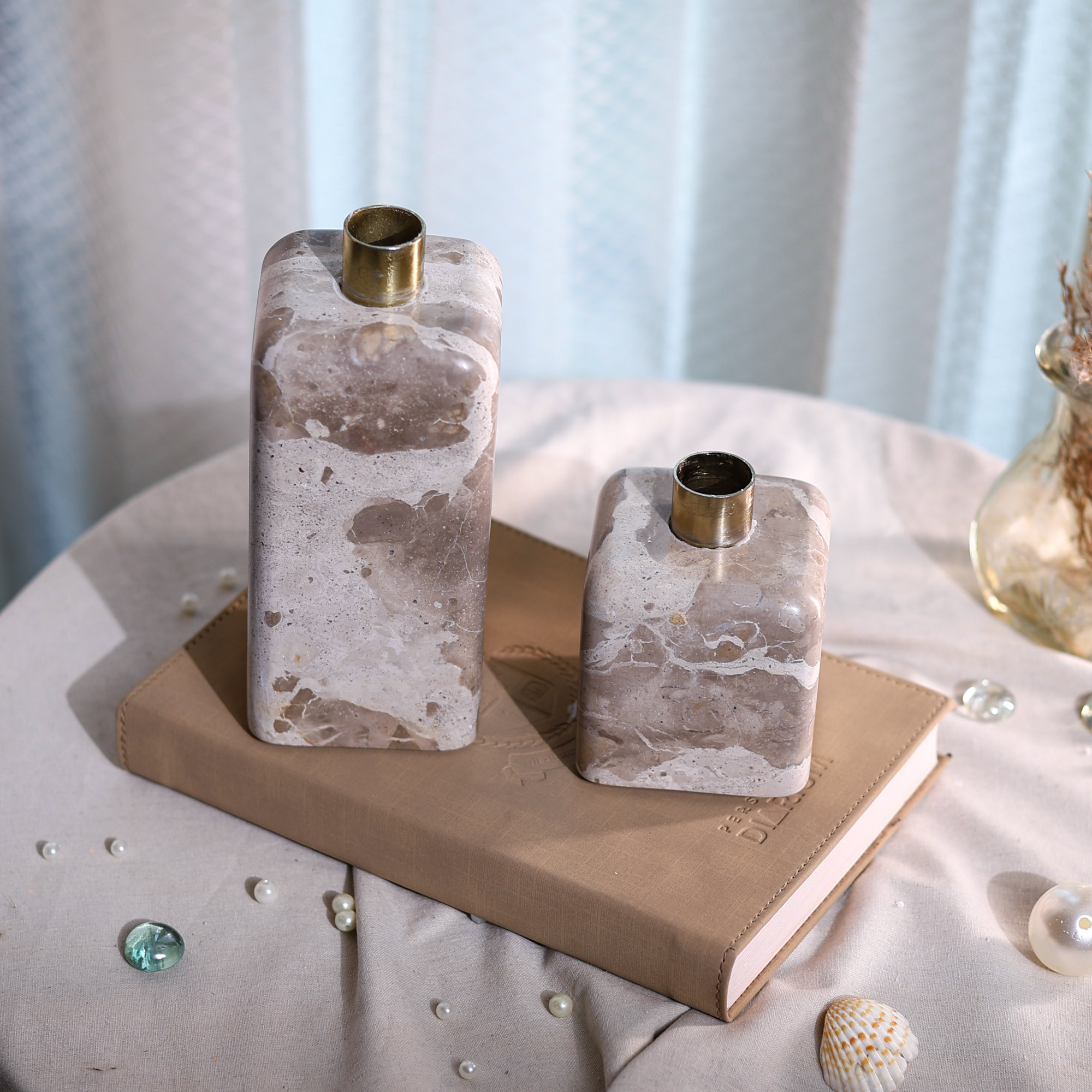 Creme  Chocolate Candle Holders- set of 2