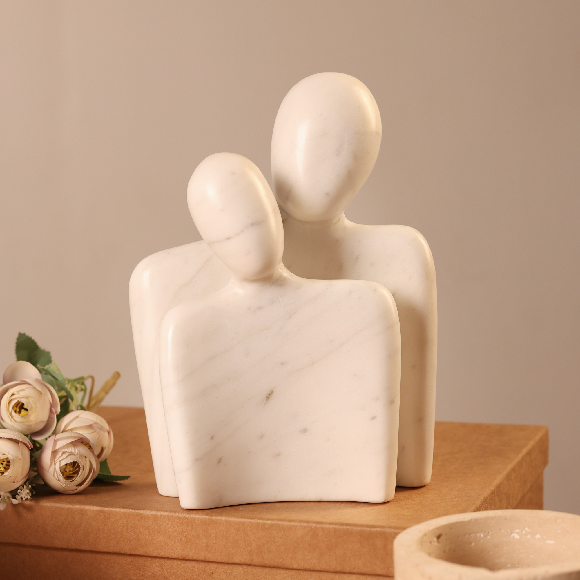 White Marble Hugging Couple