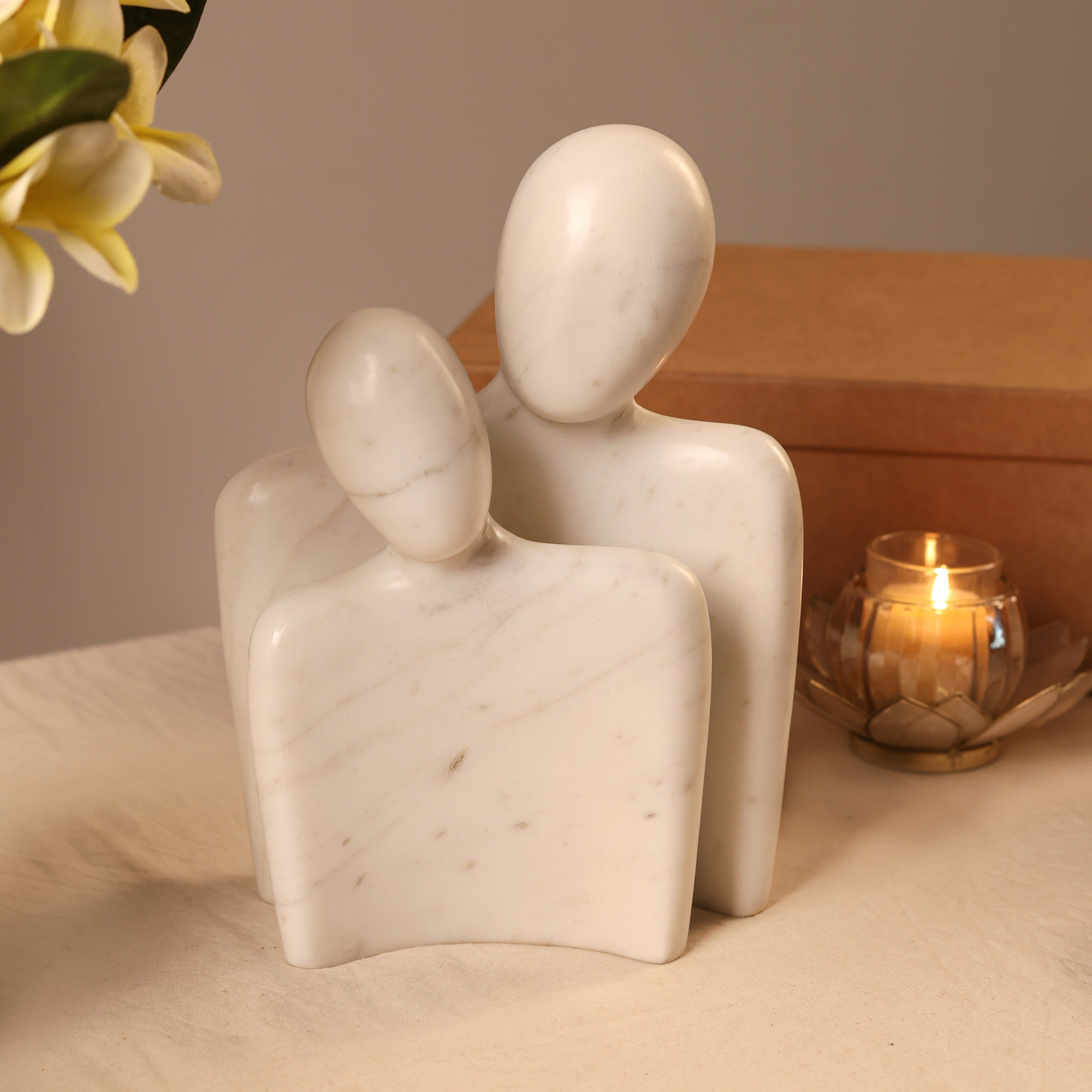 White Marble Hugging Couple