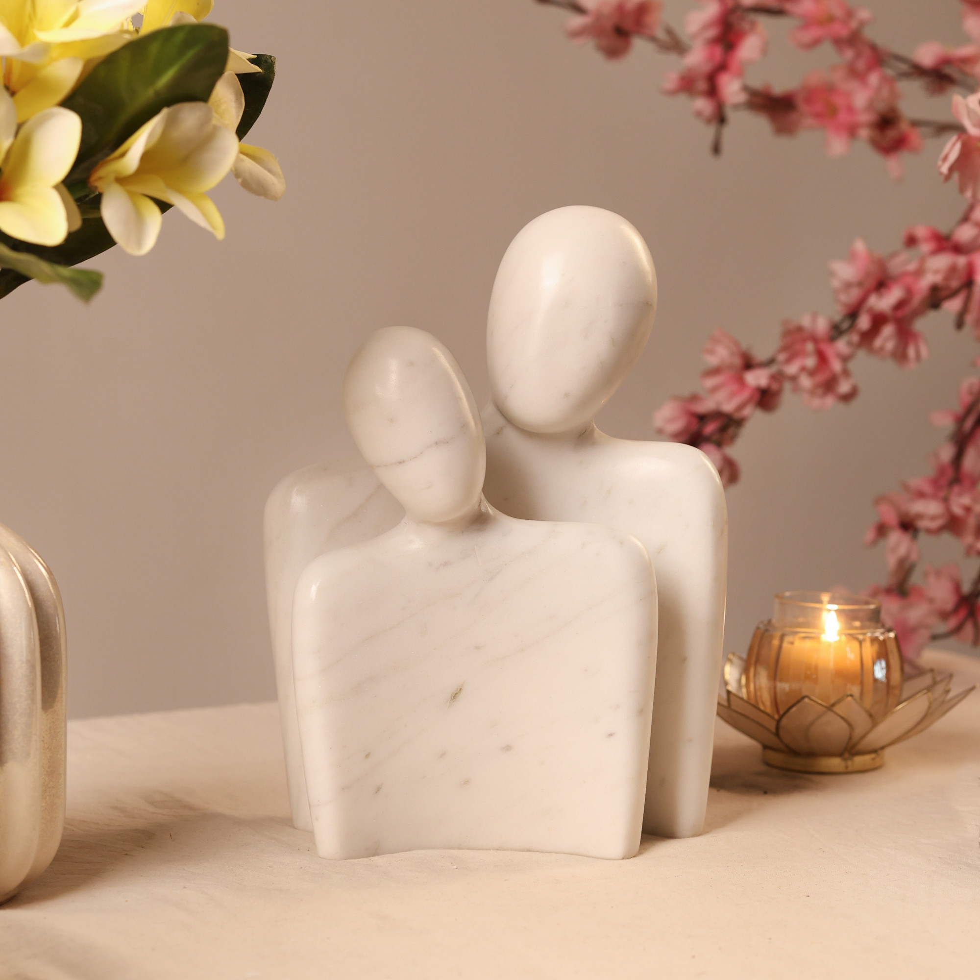 White Marble Hugging Couple