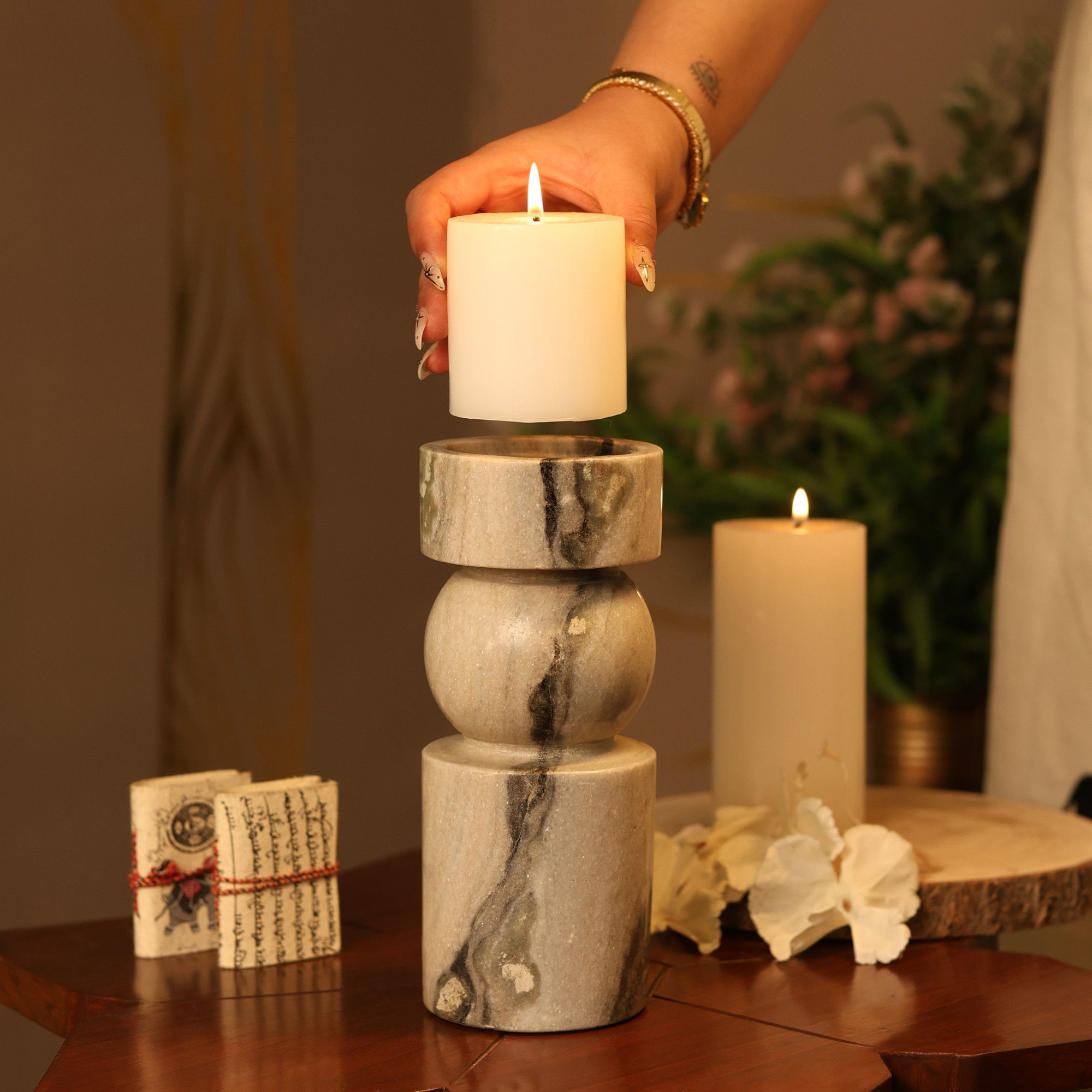 Marble Pillar Candle Holder