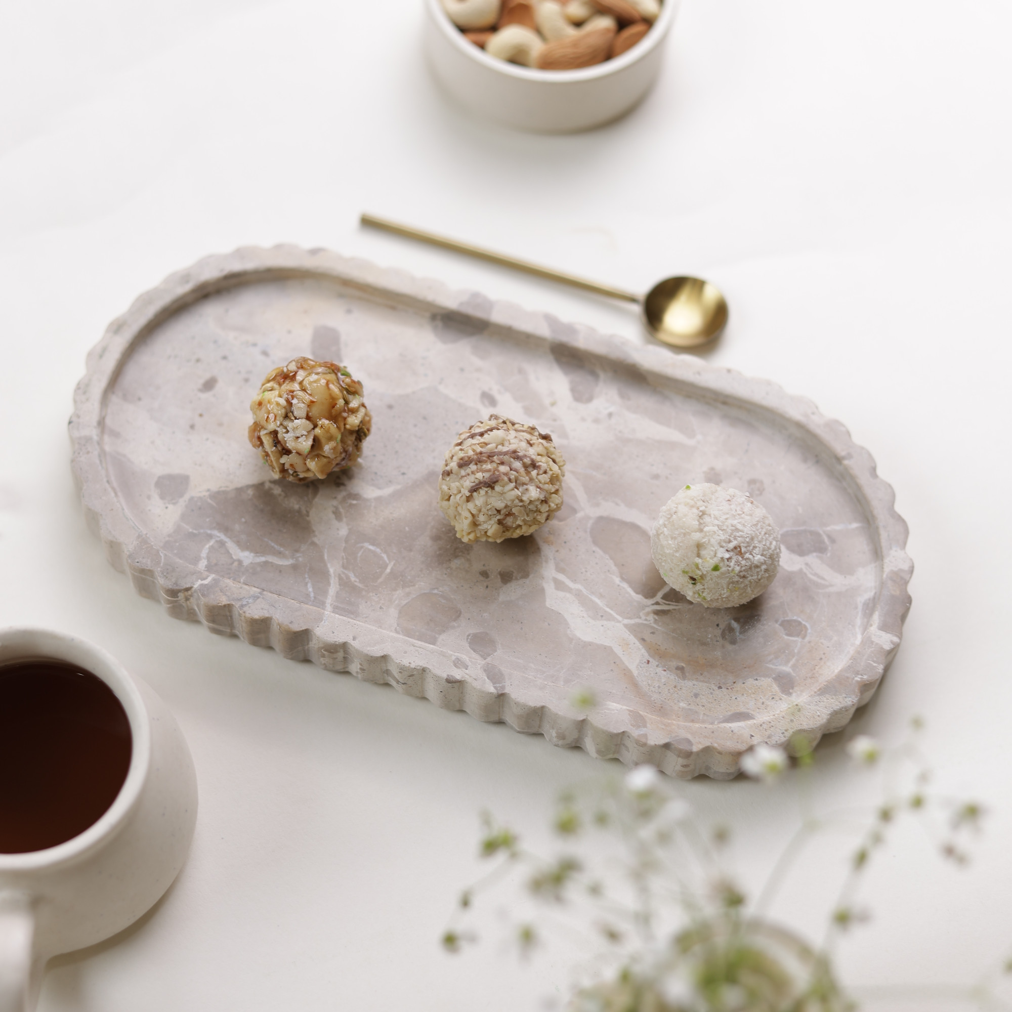 Oval Marble Fluted Serving Tray