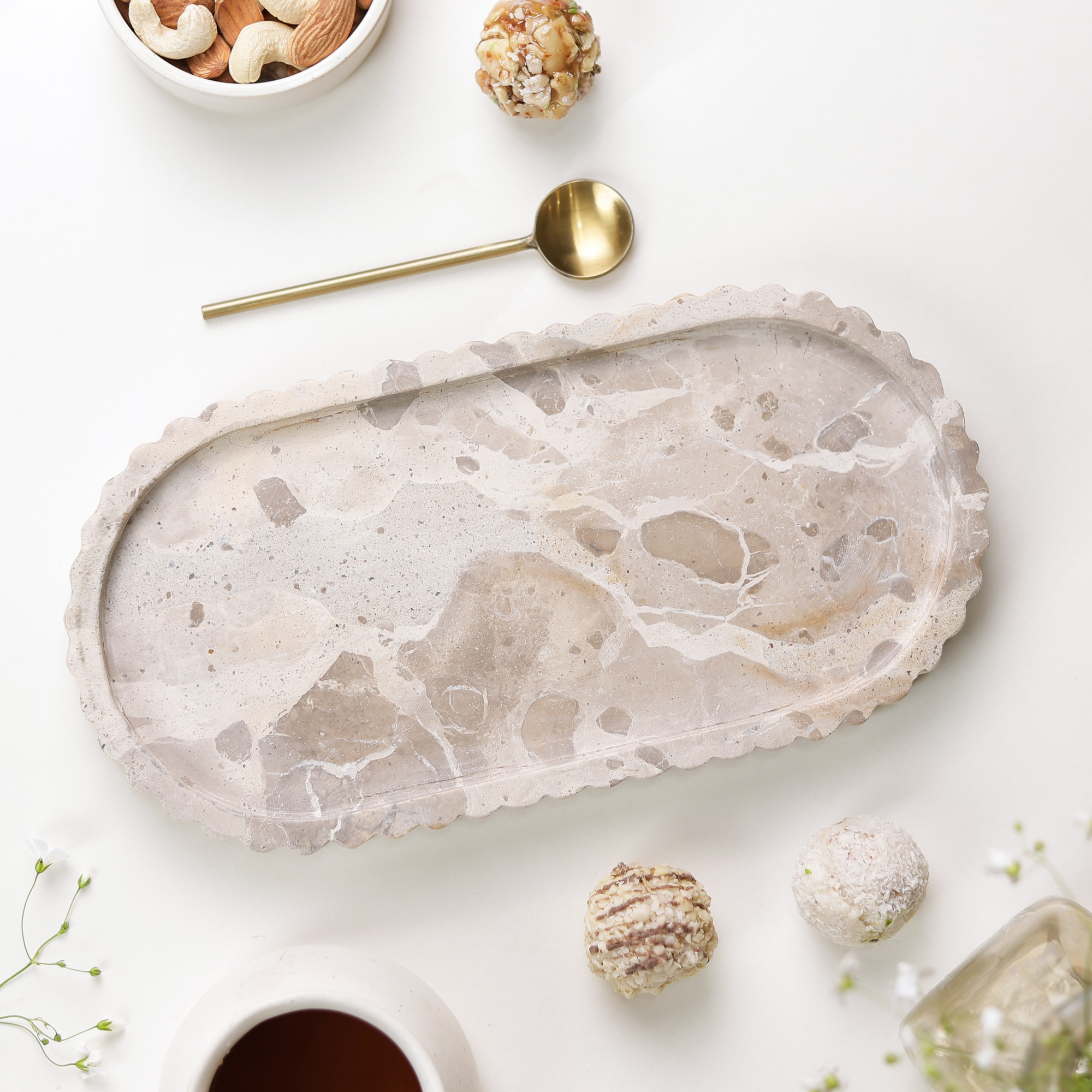 Oval Marble Fluted Serving Tray