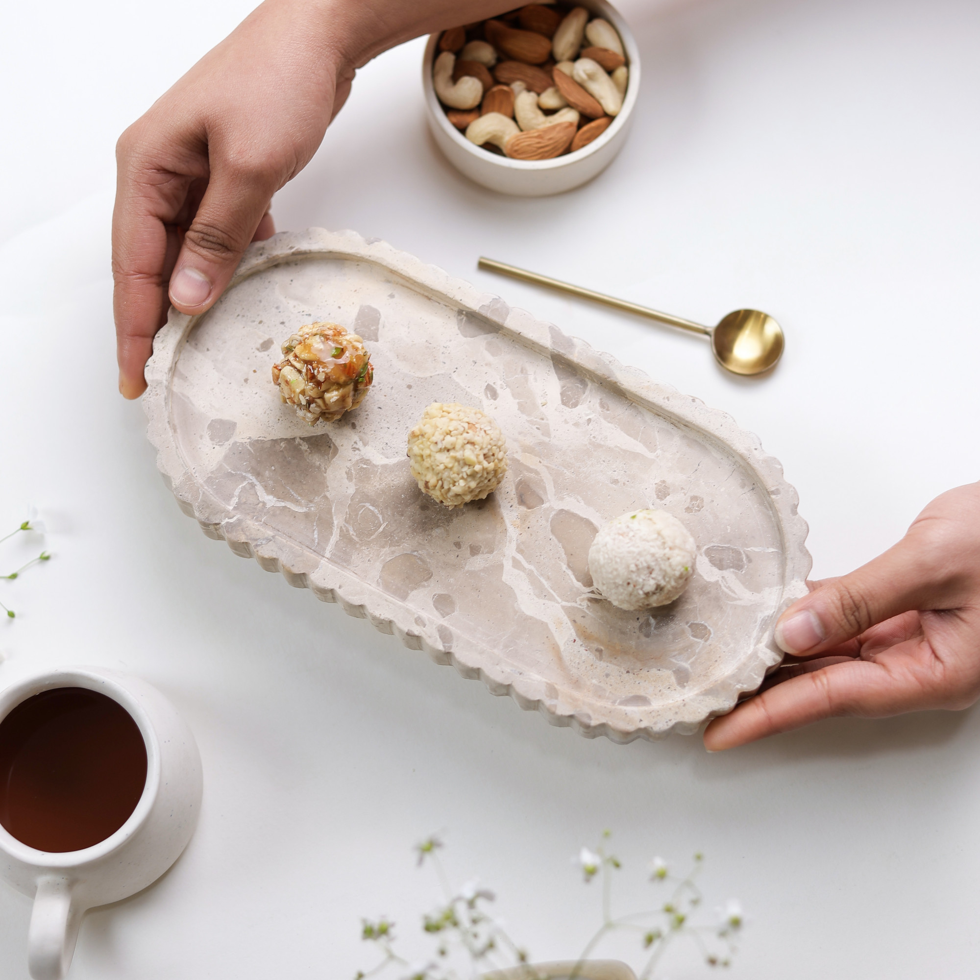 Oval Marble Fluted Serving Tray