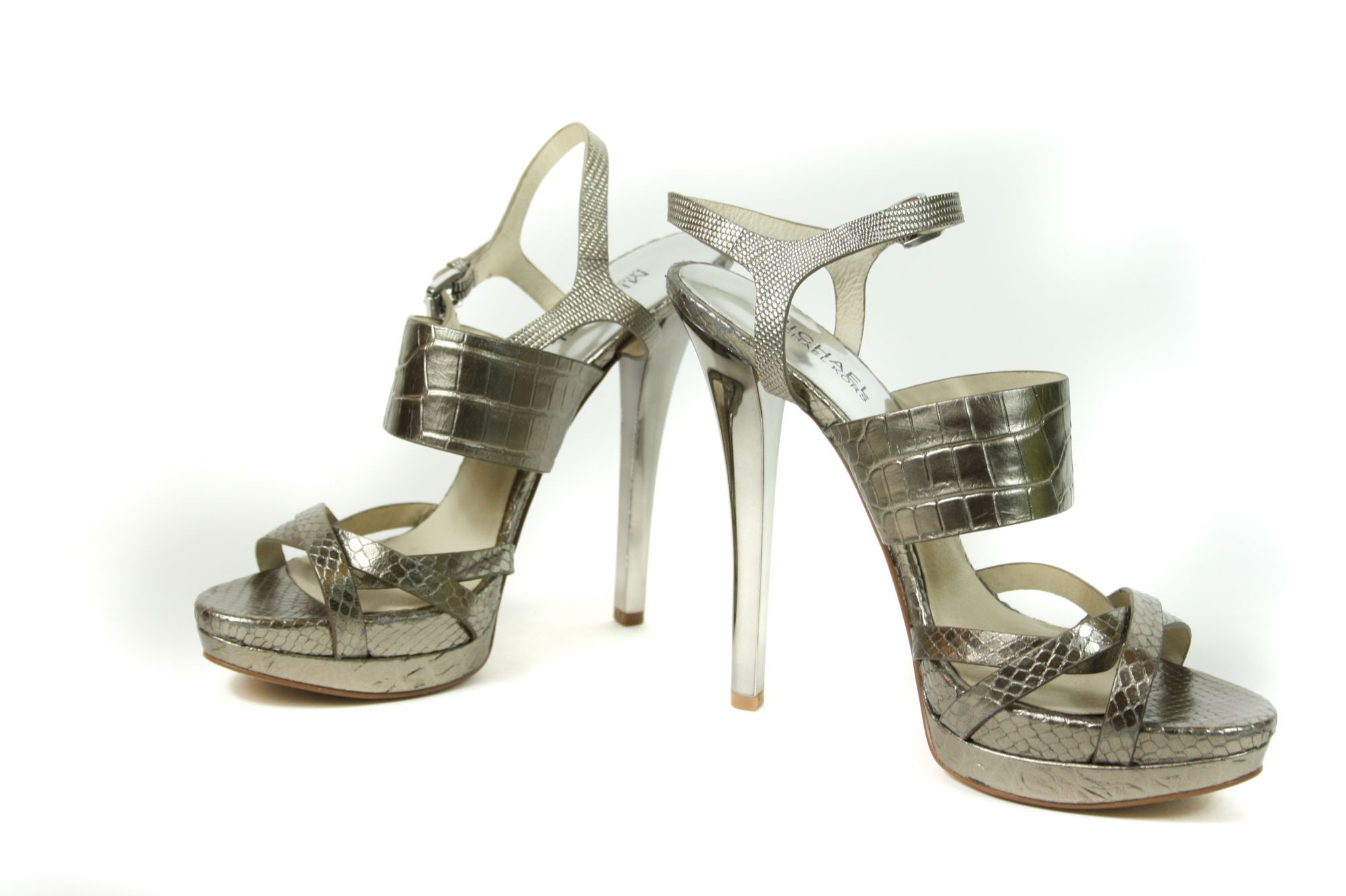 silver metallic platform heels
