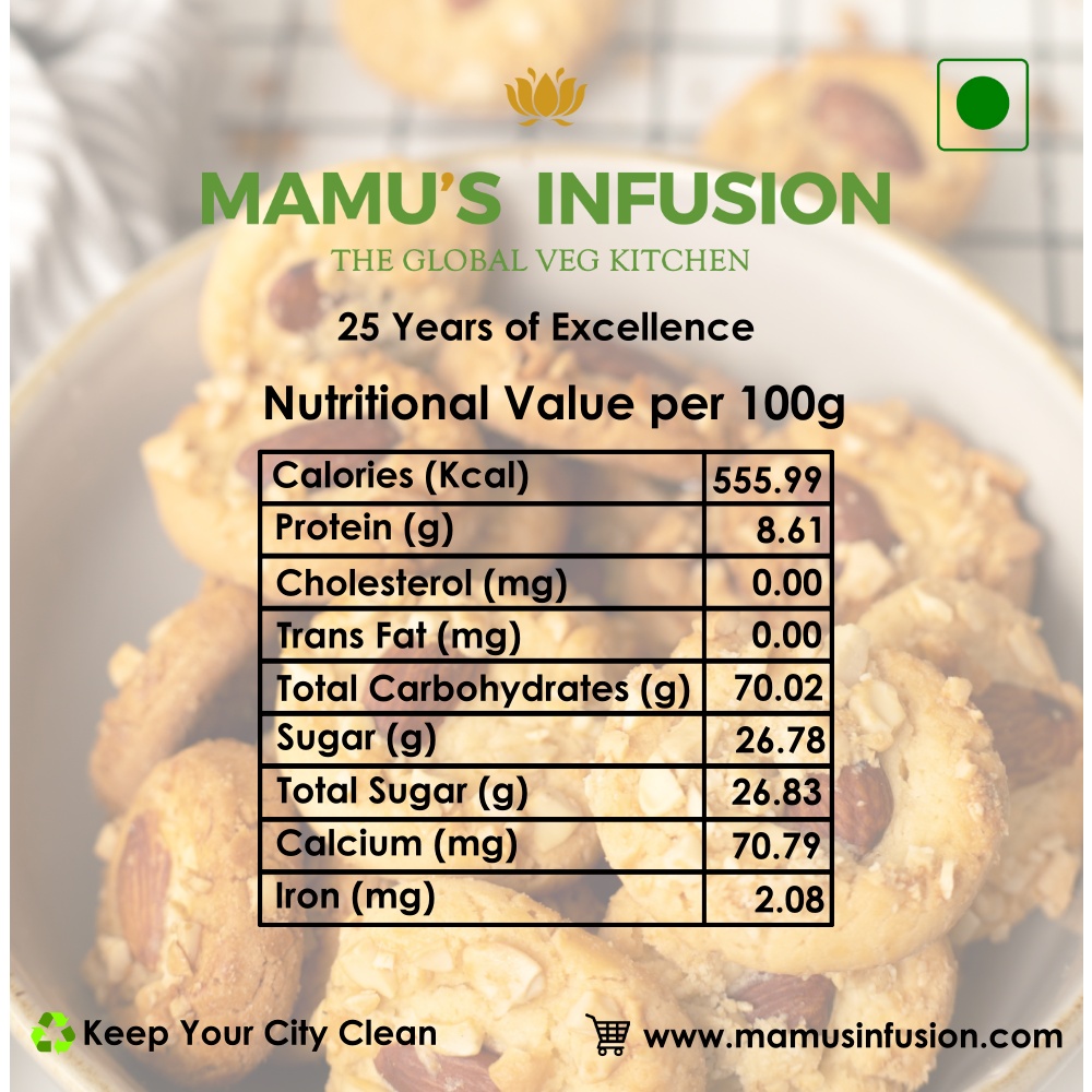 Mamus Infusion Almond Cashewnut Cookies 250g Healthy Tasty Baked Preservatives Free Artificial Color Free MSG Free Trans Fat Free