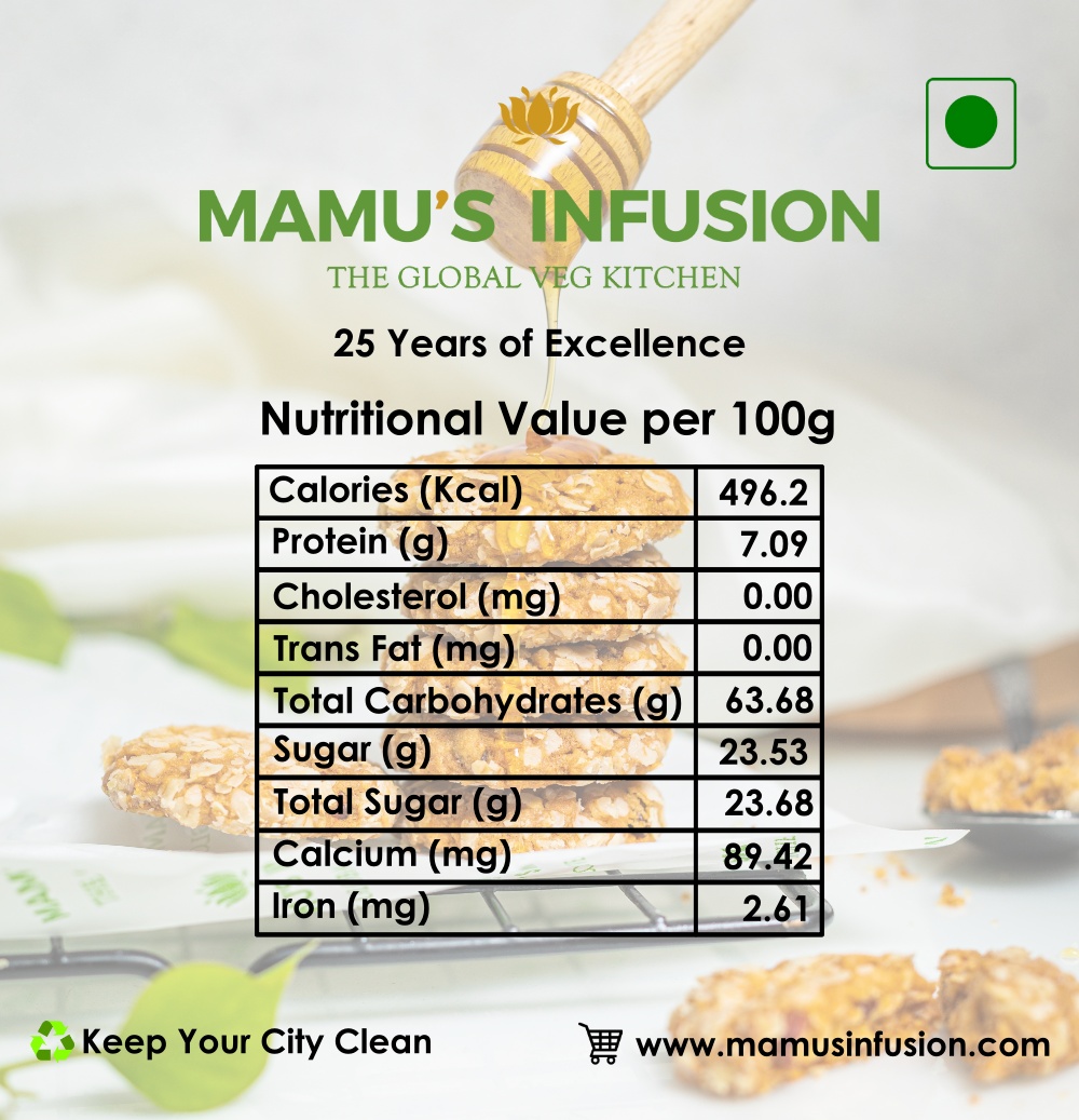 Mamus Infusion Honey Oats Cookies 250g Healthy Tasty Baked Preservatives Free Artificial Color Free MSG Free Trans Fat Free