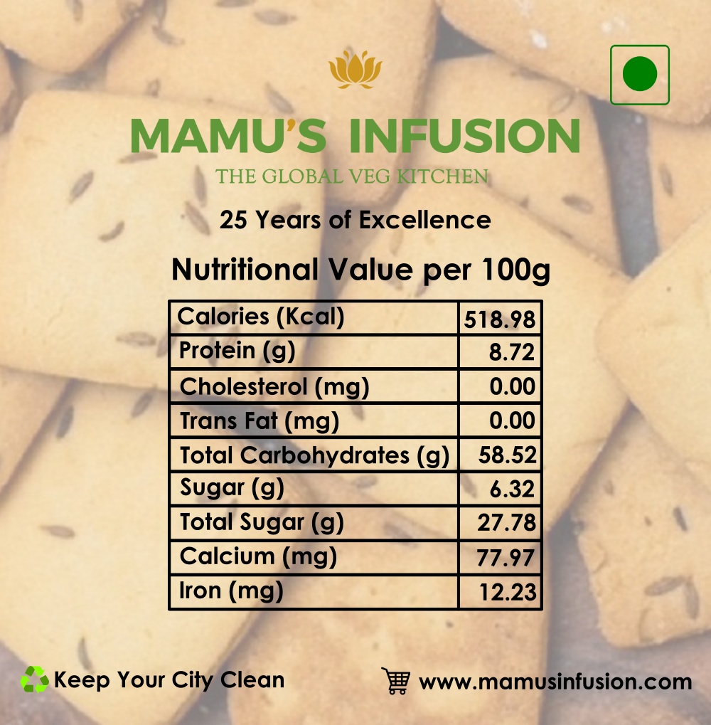 Mamus Infusion Salted Cumin Cookies 250g Healthy Tasty Baked Preservatives Free Artificial Color Free MSG Free Trans Fat Free
