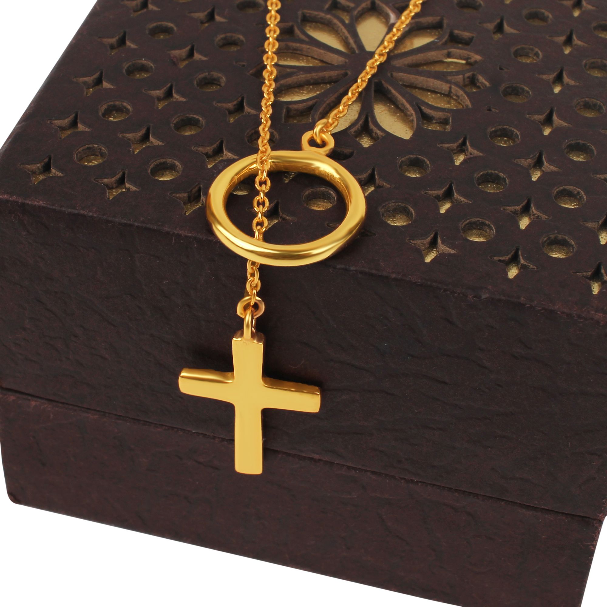 Gold Cross Pendant Toggle Clasp Chain 