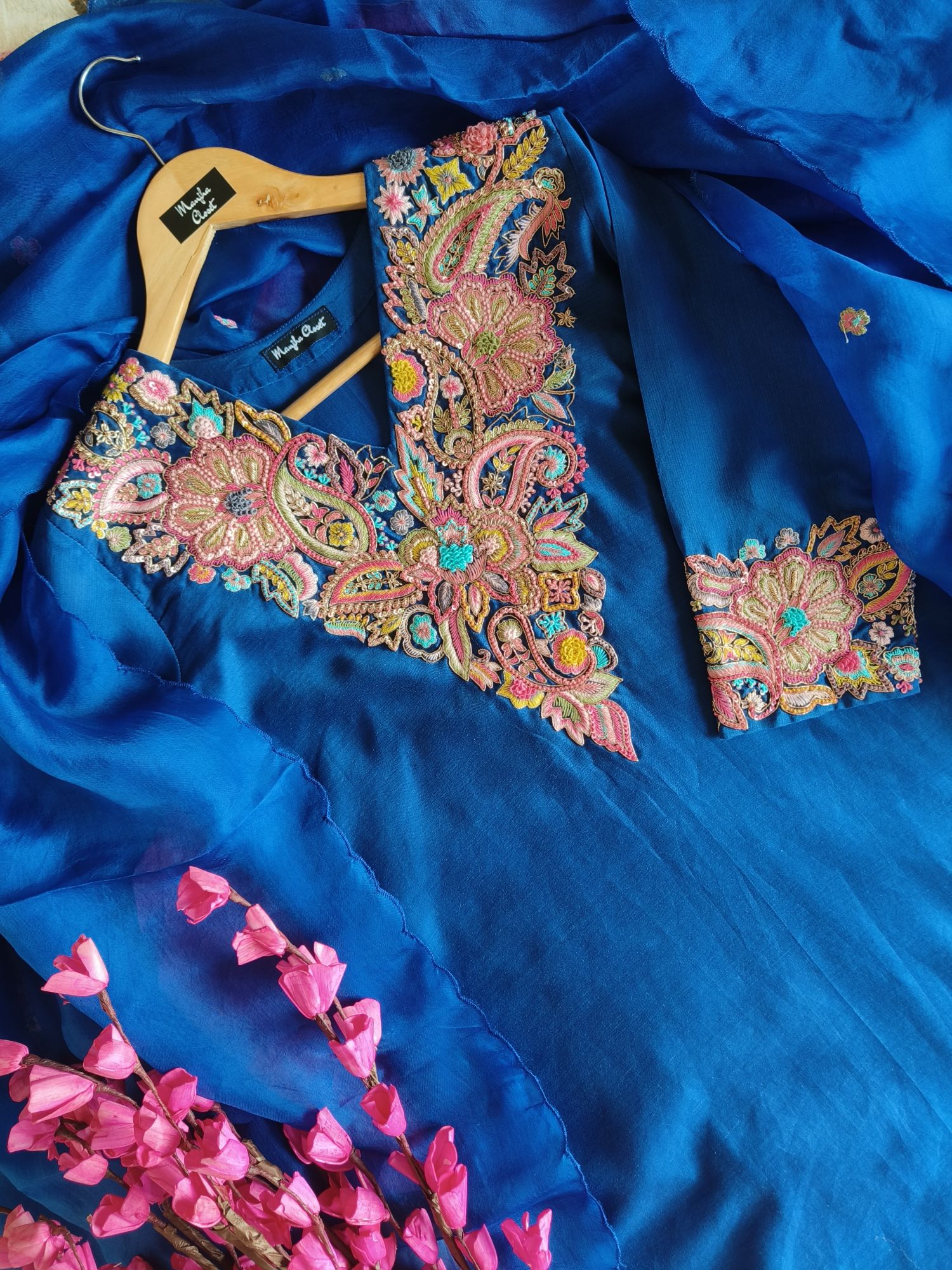 ROYAL BLUE THREAD AND SEQUINS SUIT SET