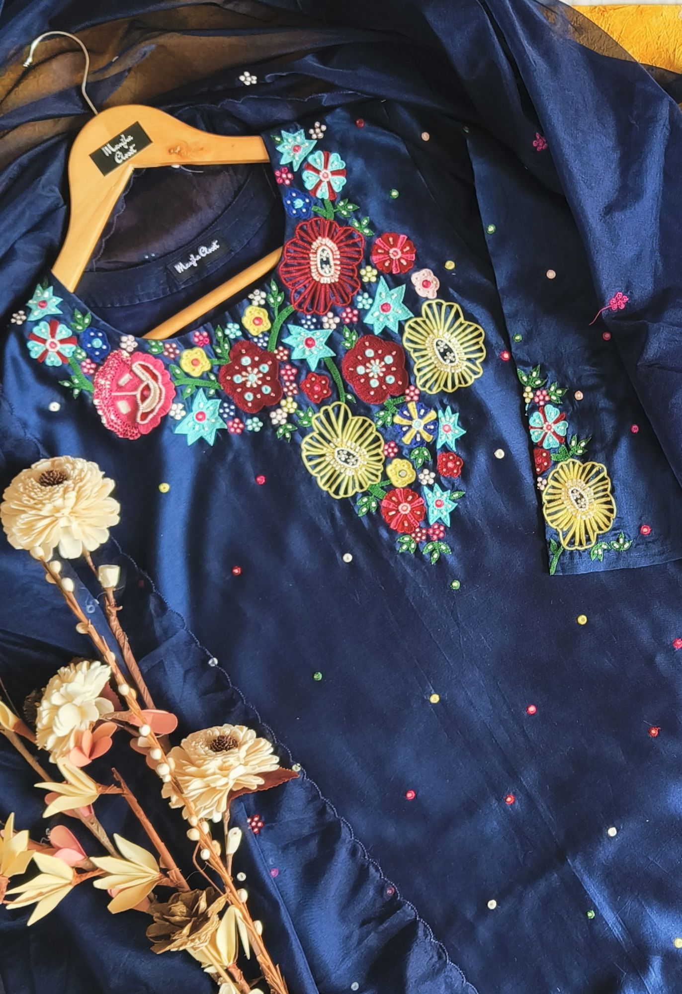 NAVY BLUE THREAD WORK SUIT SET