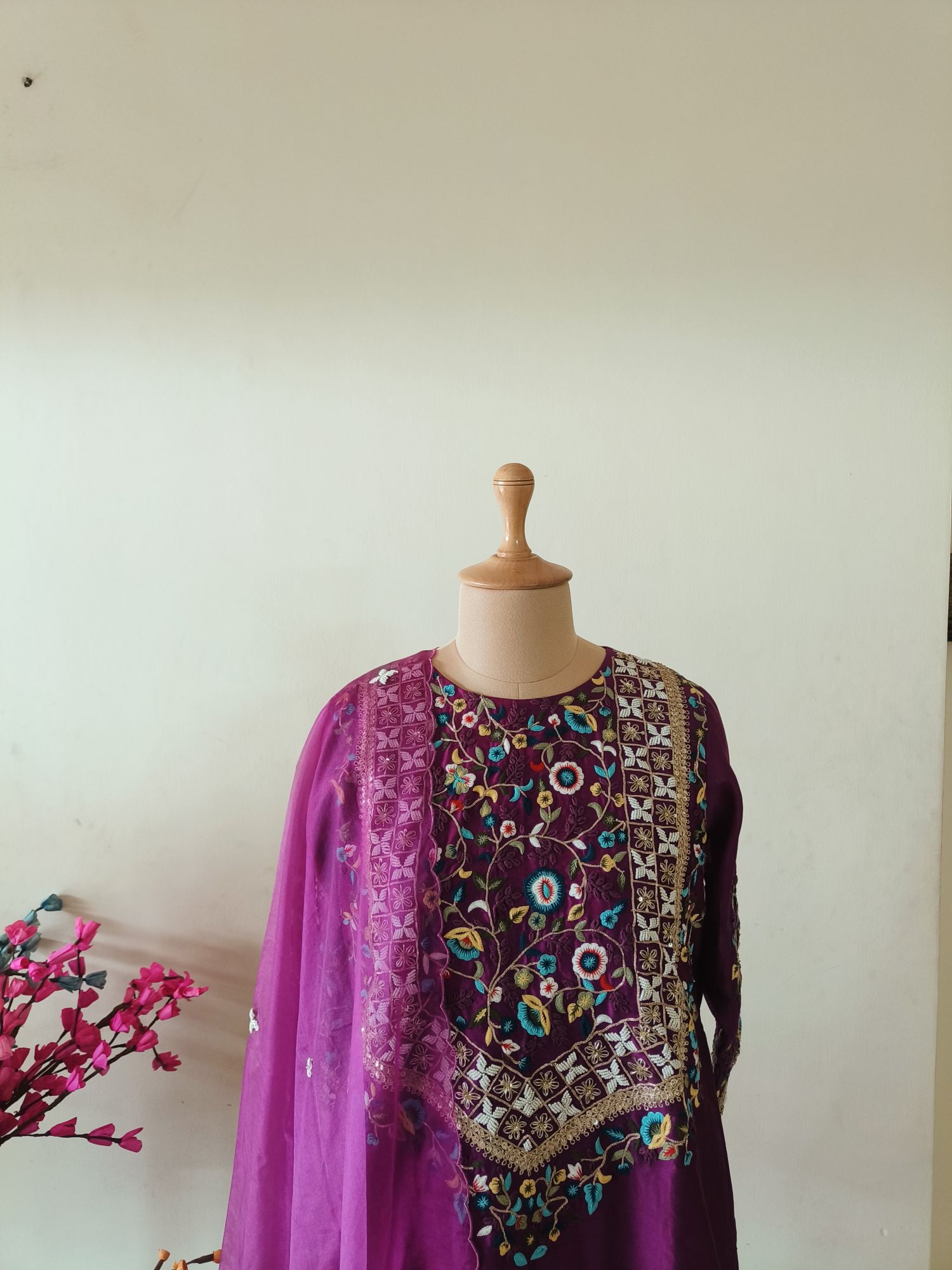 WINE THREAD MOTI AND DABKA SUIT SET
